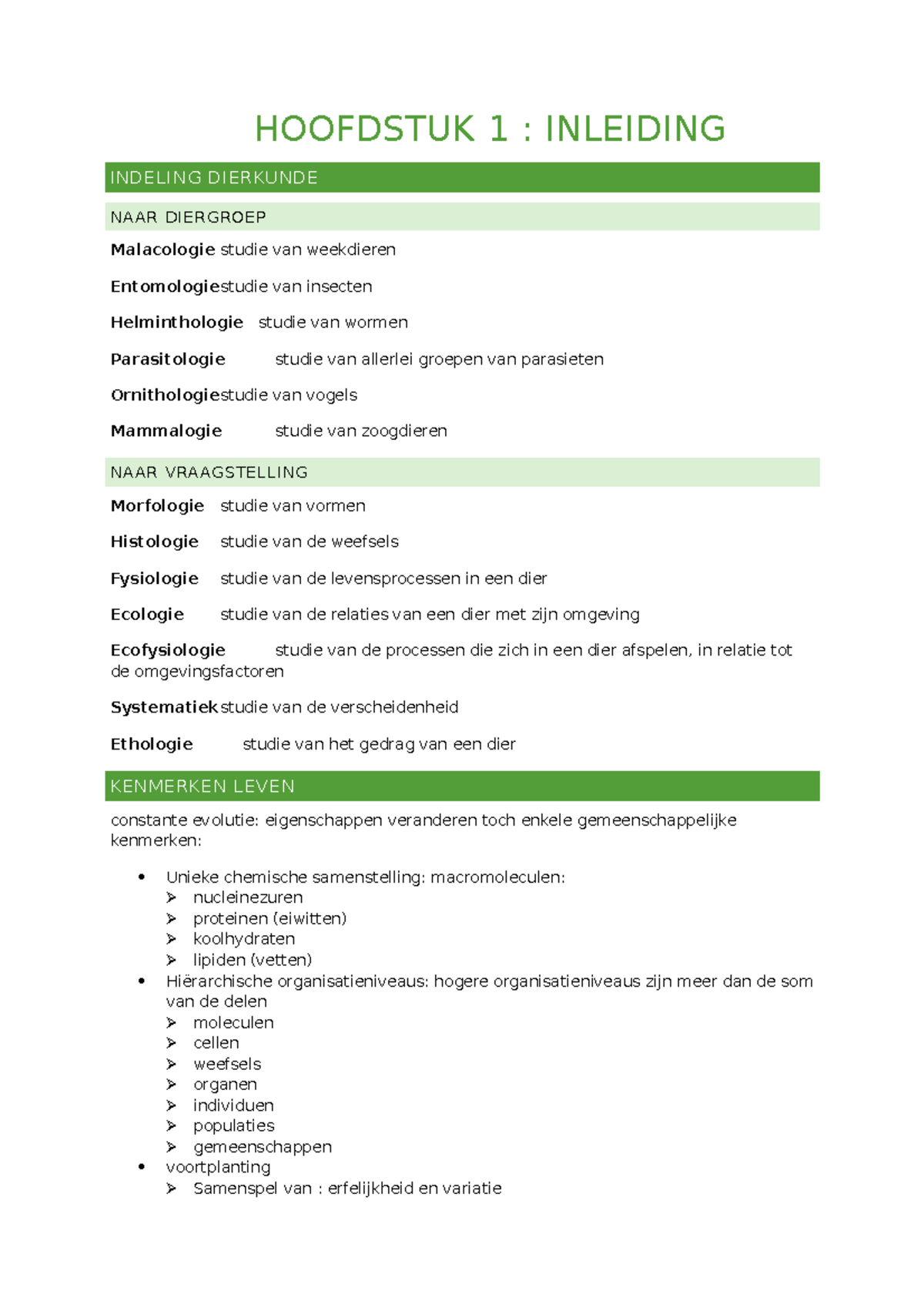 Samenvatting Dierkunde Eerste Bachelor Biomedische Wetenschappen ...