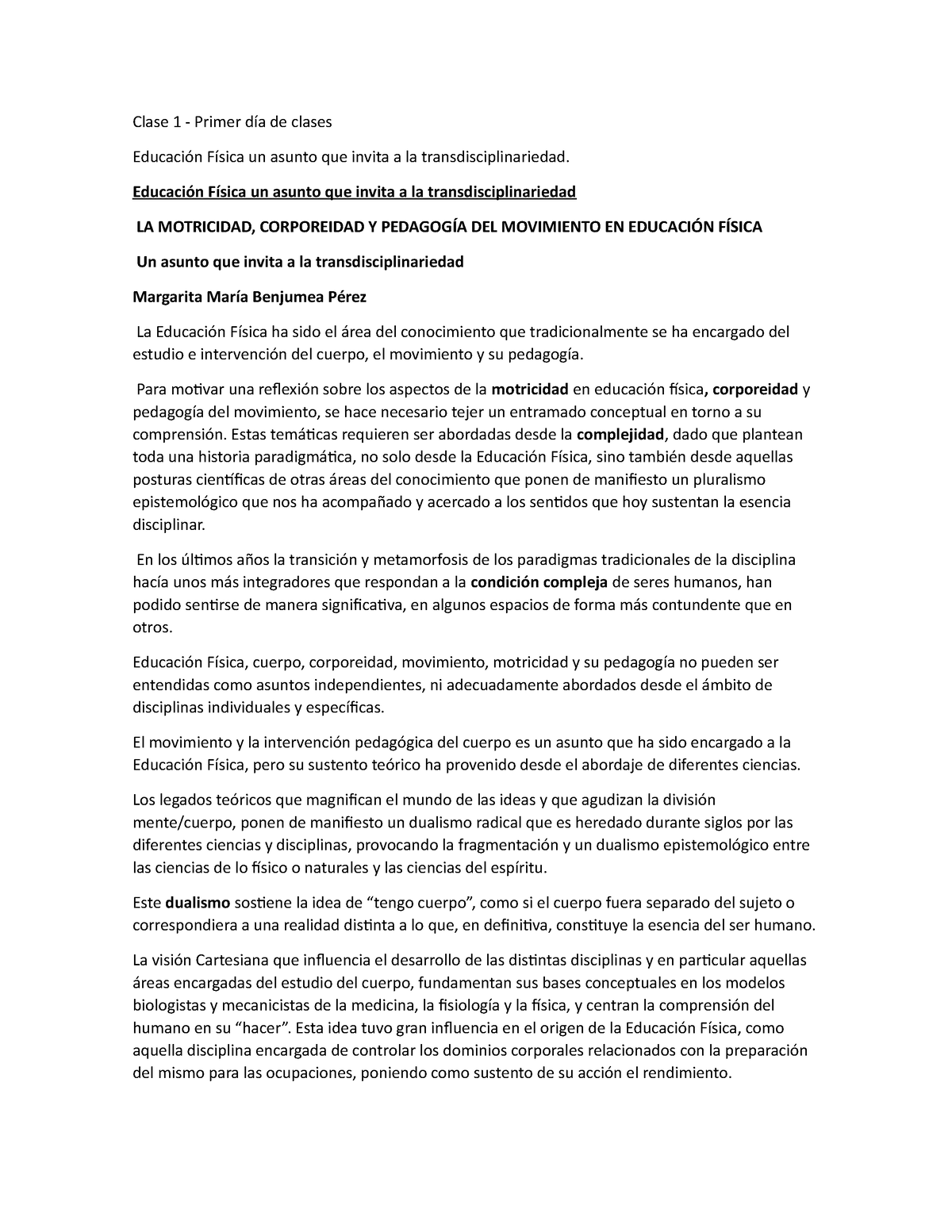 La motricidad, corporeidad y pedagogia Margarita Perez ED, fisica ...