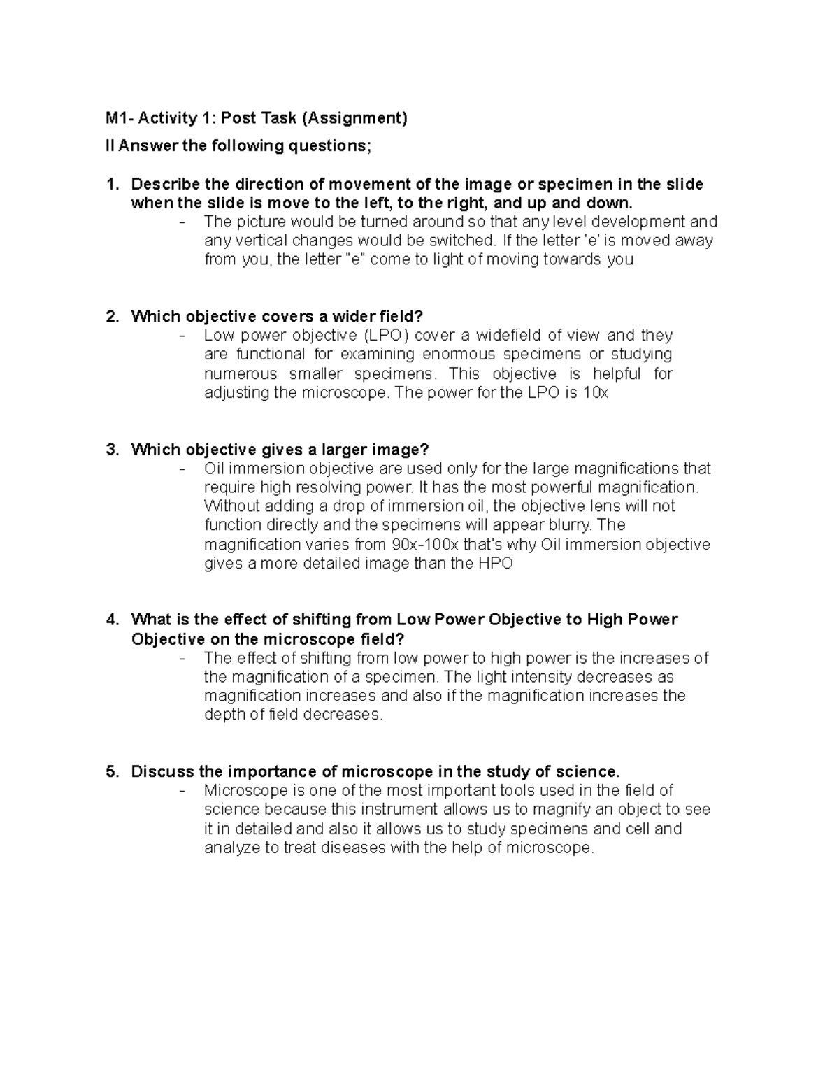 Zoology Laboratory M12 Activities M1 Activity 1 Post Task