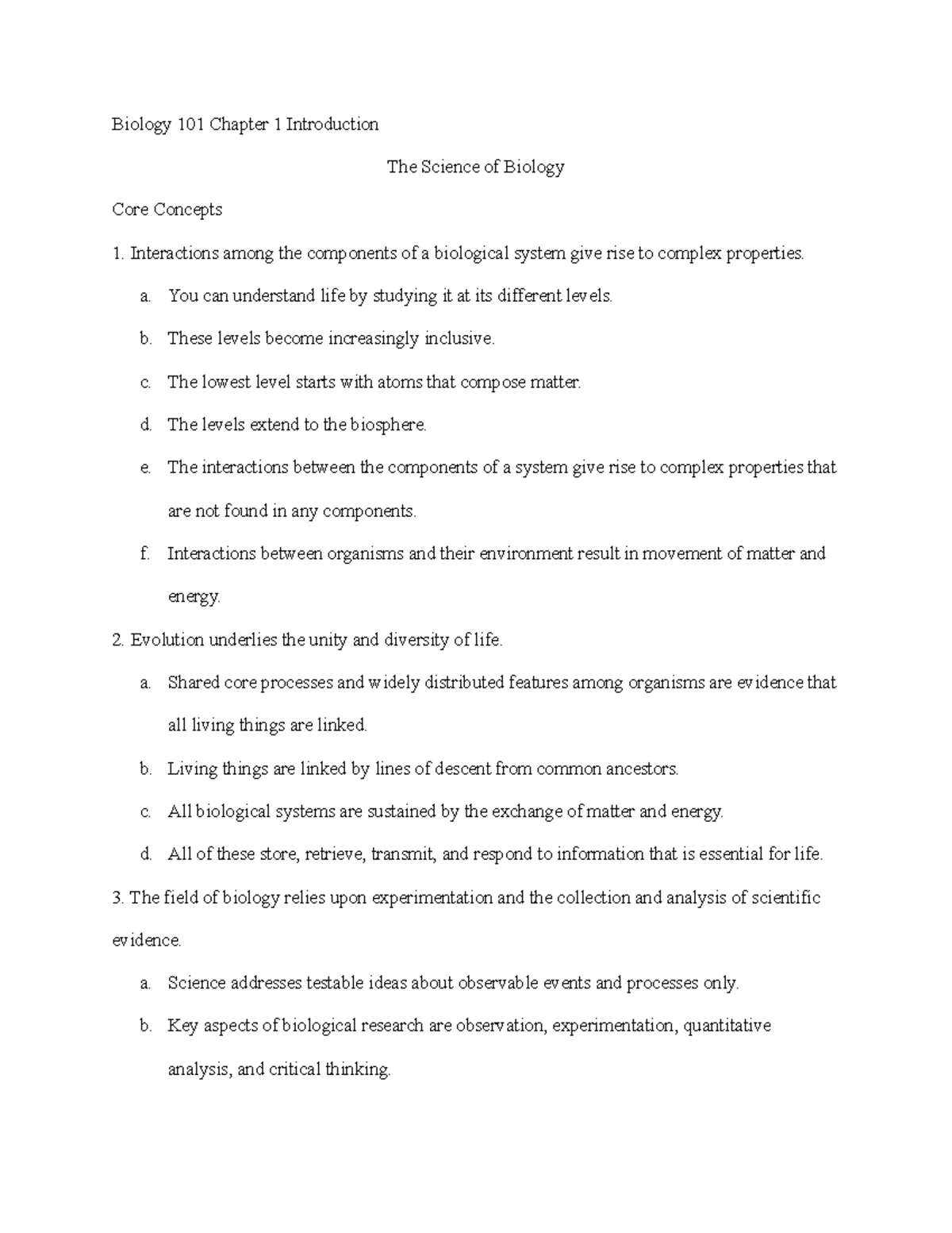 BIO 101 ch 1 introduction - Biology 101 Chapter 1 Introduction The ...