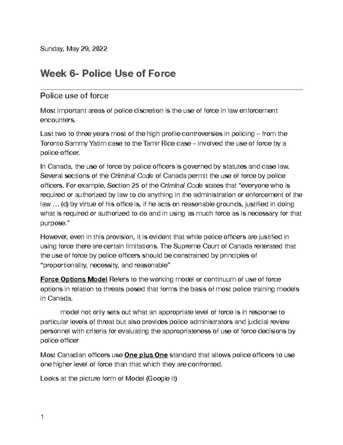 Pdwk6 Lecture Notes Sunday May 29 2022 Week 6 Police Use Of