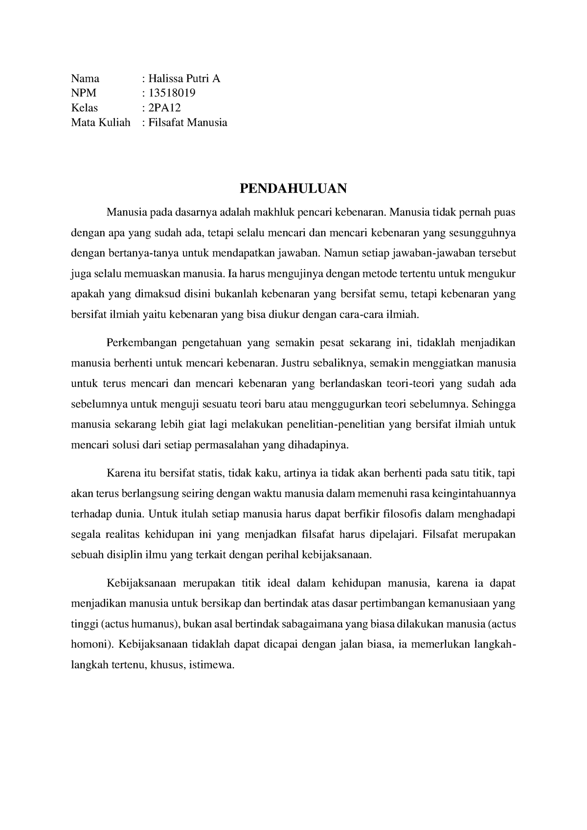 contoh essay filsafat ilmu