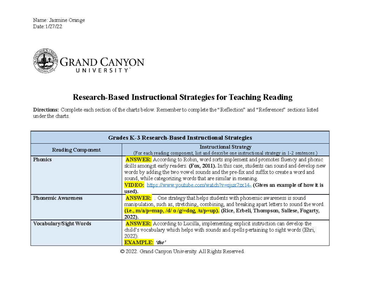 COMPLETED ASSIGNMENT - Name: Jasmine Orange Date:1/27/ Research-Based ...