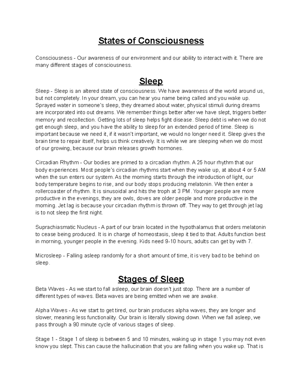 4 States of Consciousness, lecture 4 notes - States of Consciousness ...
