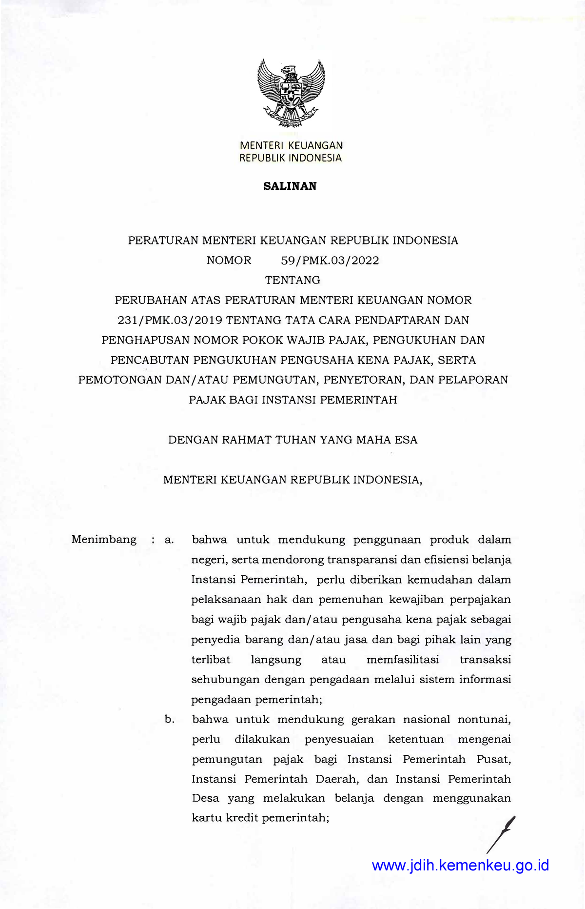 59 PMK - Law - MENTER! KEUANGAN REPUBLIK INDONESIA PERATURAN MENTER ...