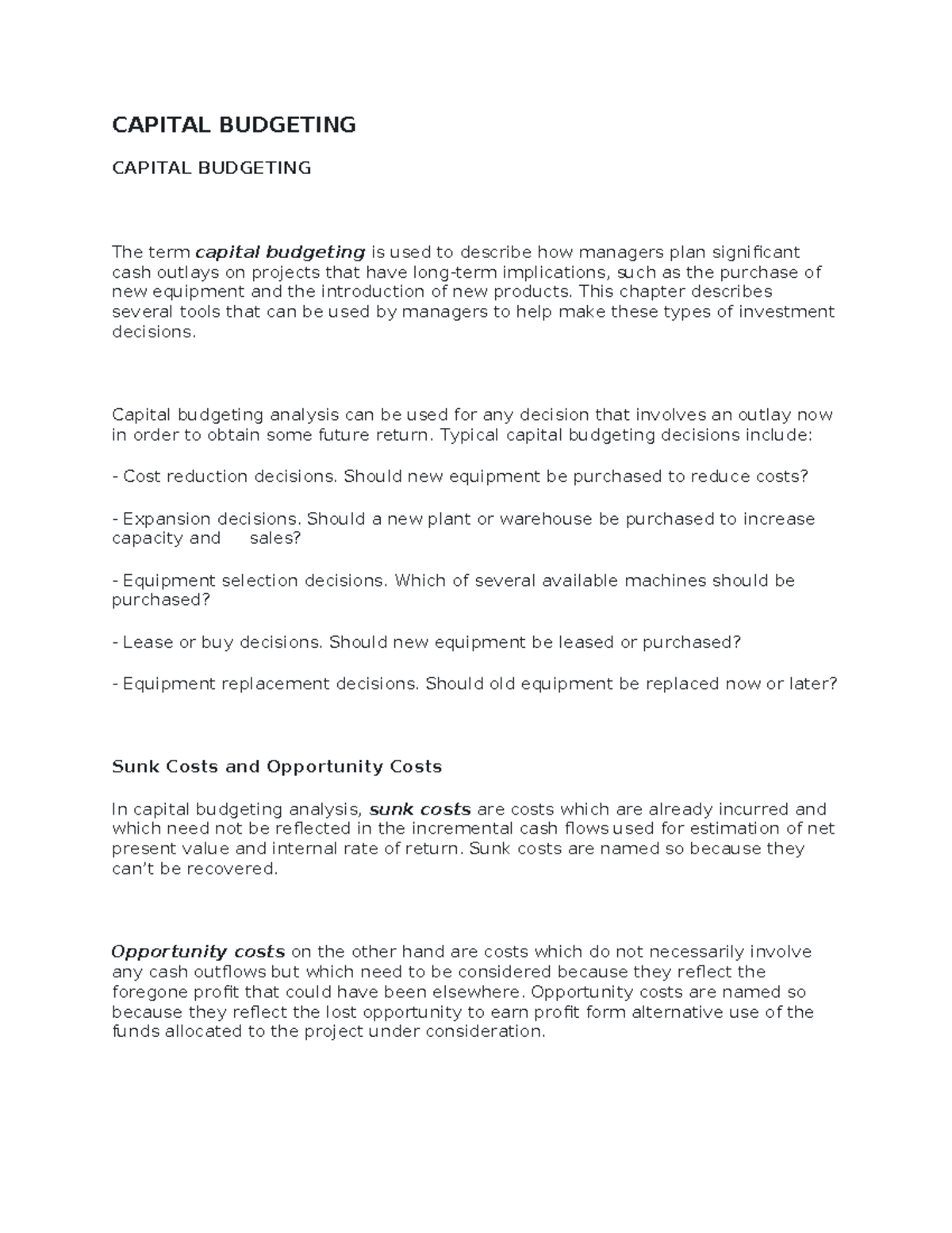 Module 4 - CAPITAL BUDGETING CAPITAL BUDGETING The term capital ...