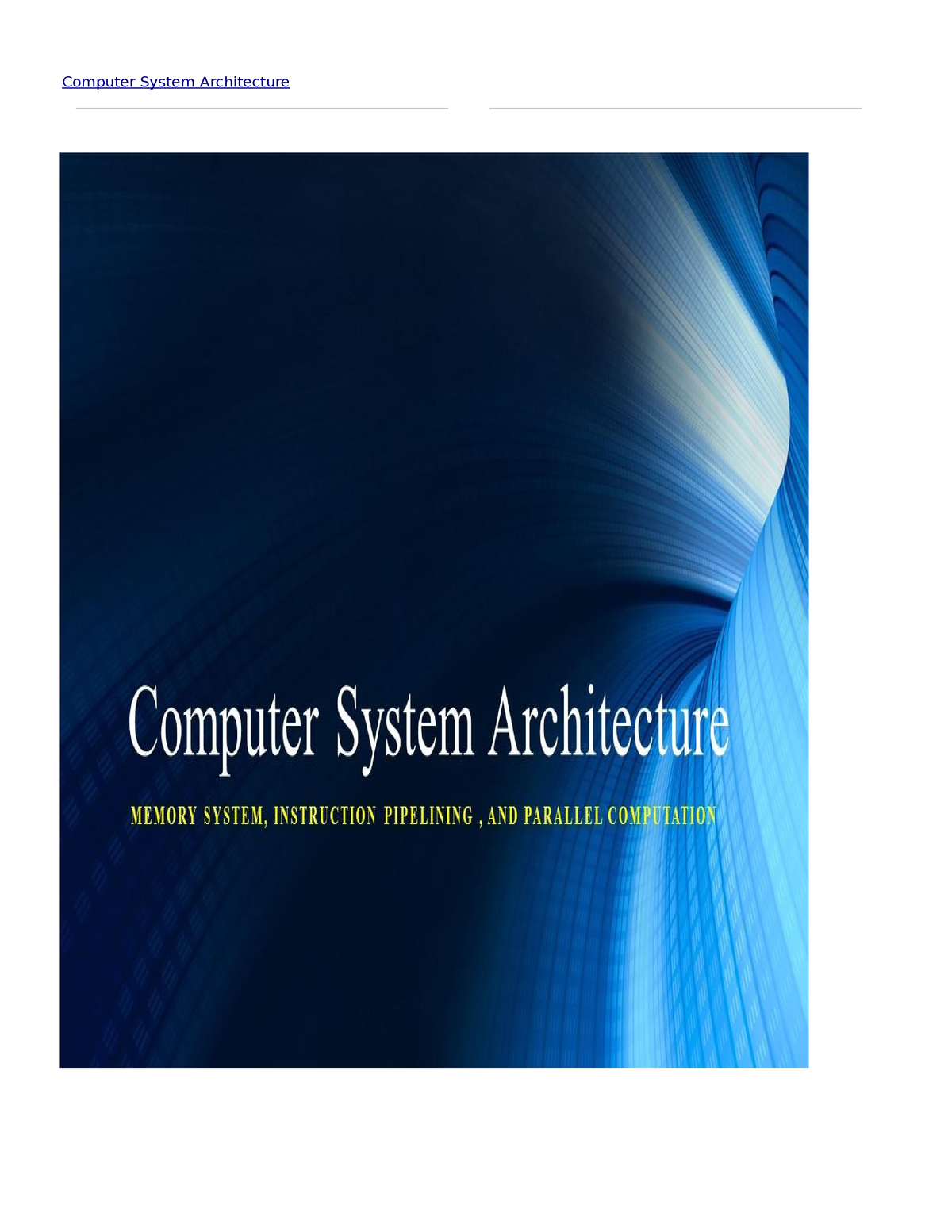 Computer Systems Architecture - Computer System Architecture Computer ...