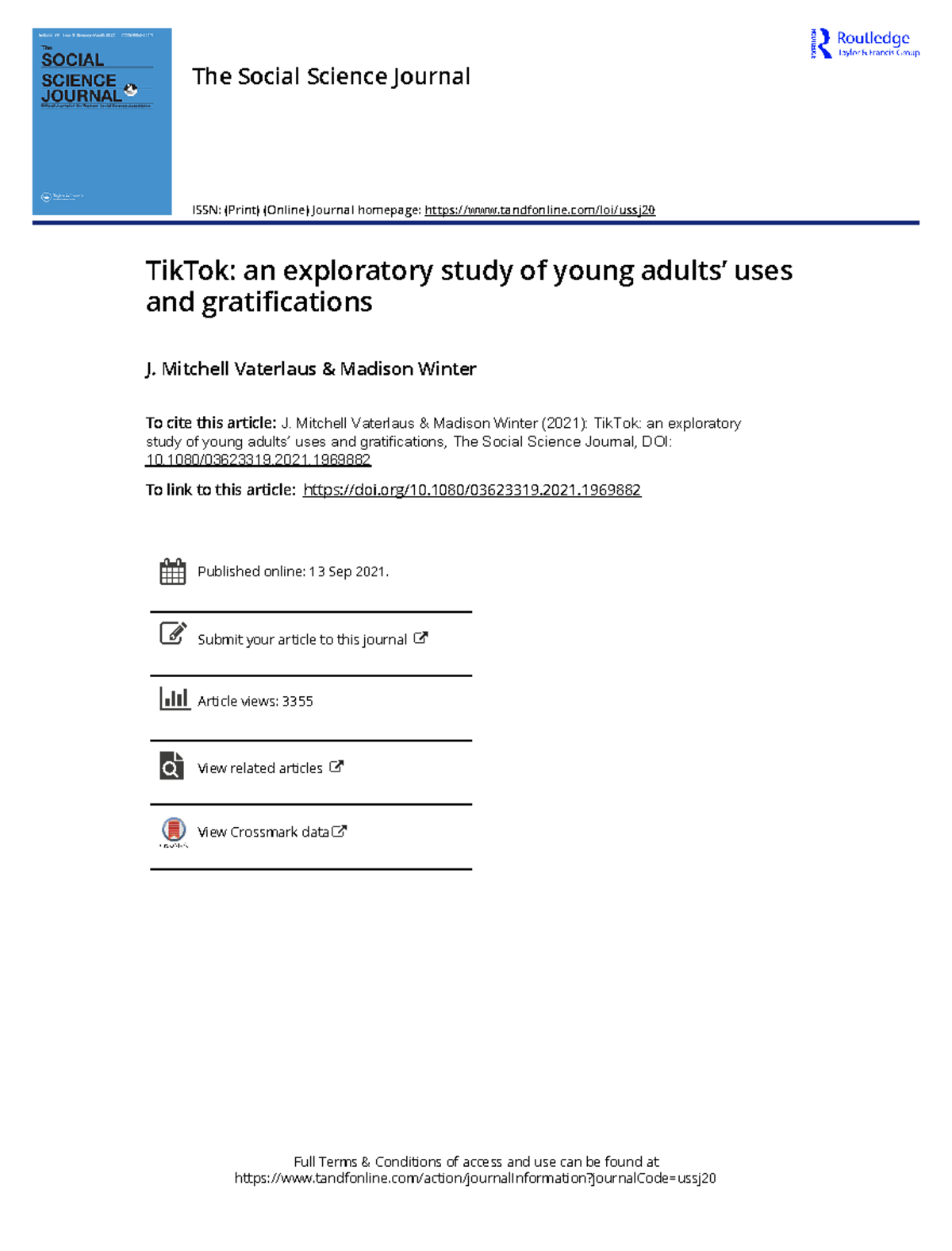 Tik Tok an exploratory study of young adults uses and gratifications ...