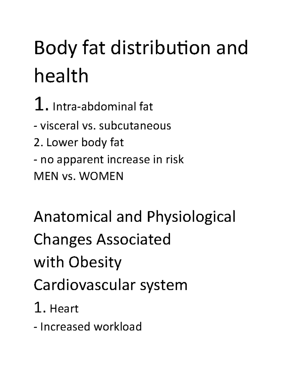 Document 14 lec notes Body fat distribution and health 1. Intraabdominal fat visceral vs
