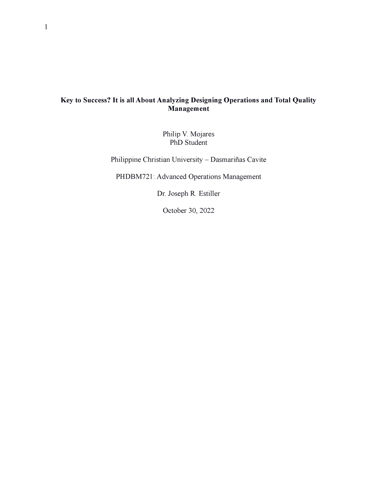 Mojares Philip Reaction Paper 3 - Key to Success? It is all About ...