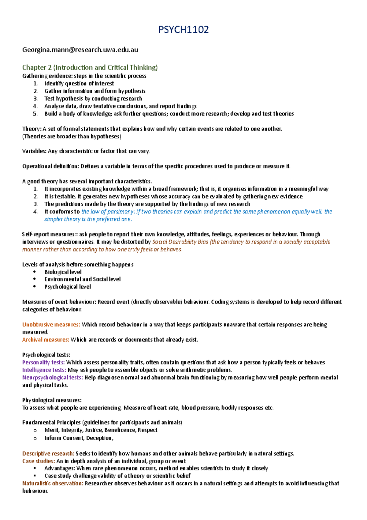 Psych 1102 - Chapter notes - PSYCH Georgina@research.uwa.edu Chapter 2 ...