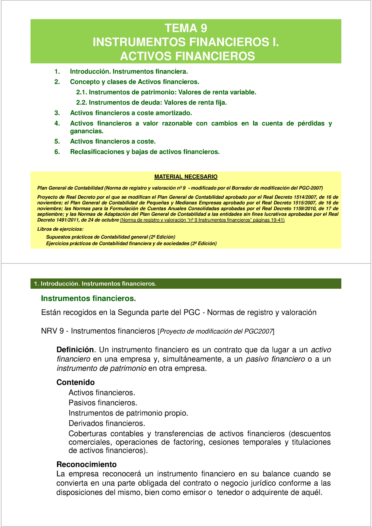 Dependiente Un pan oleada Tema 9.- Instrumentos financieros I. Activos financieros (alumnos) - Modo  de compatibilidad - Studocu
