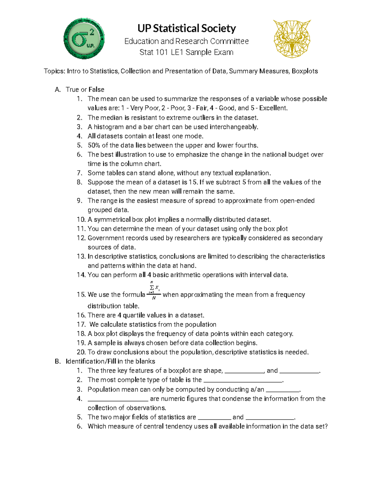 Stat 101 Le1 Samplex Yes Up Statistical Society Education And