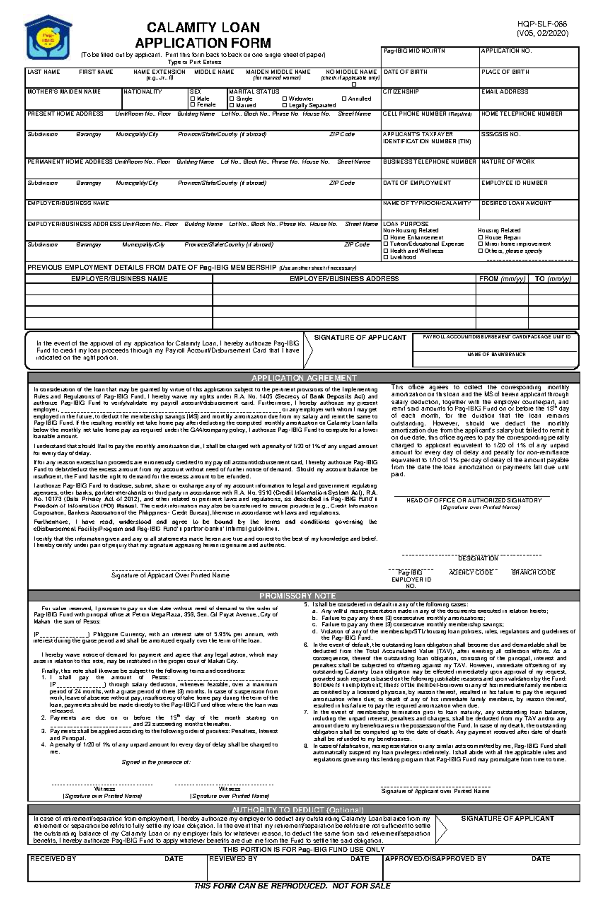 SLF066 Calamity Loan Application Form V05 fillable final - CALAMITY ...