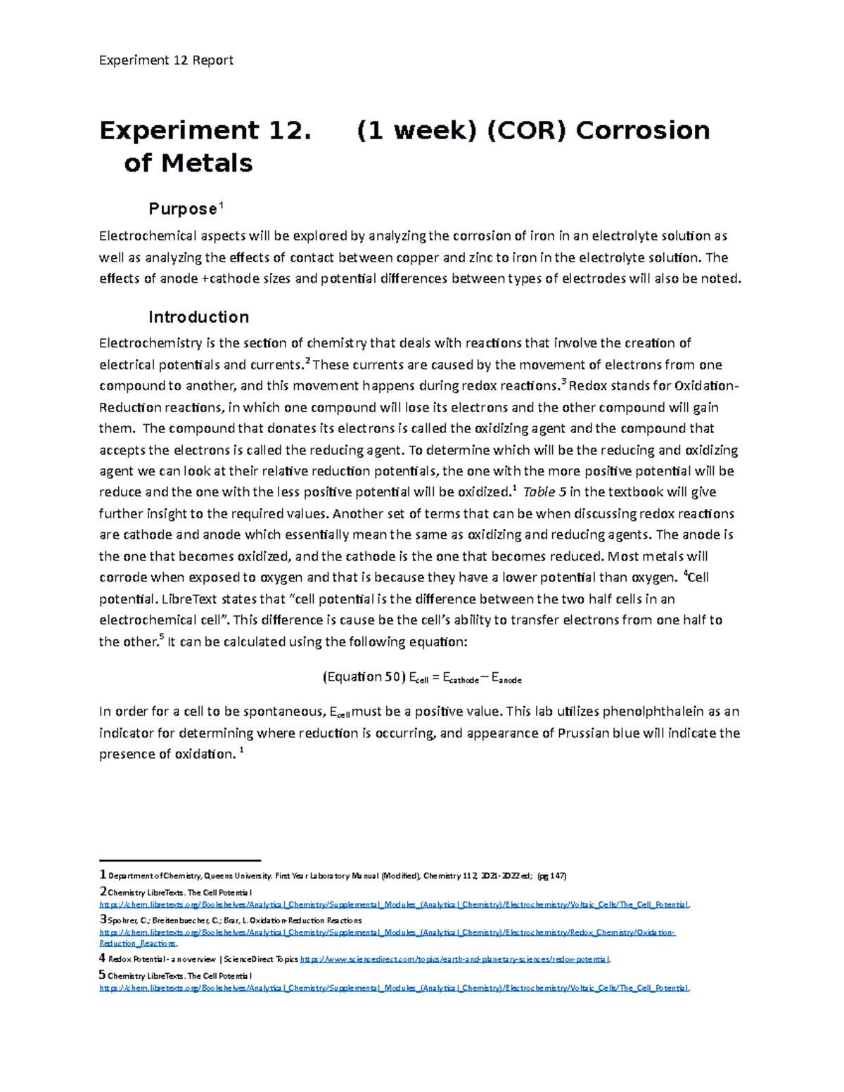 corrosion of metals experiment lab report