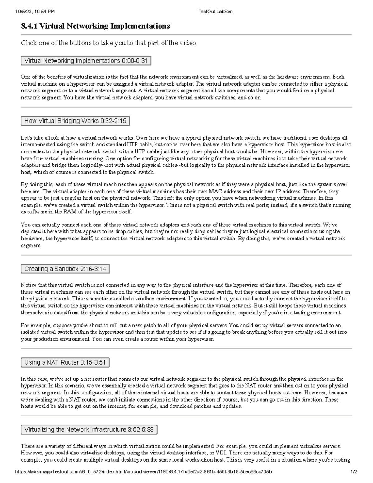 8.4.1 Virtual Networking Implementations - 10/5/23, 10:54 PM TestOut ...