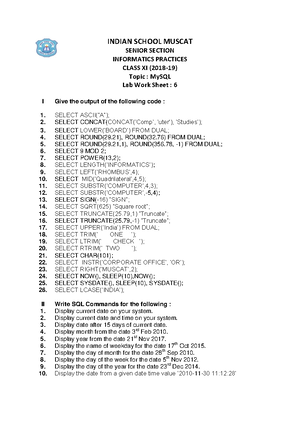 Class XI Informatics Practices Vacation Assignment 2018 19 - INDIAN ...
