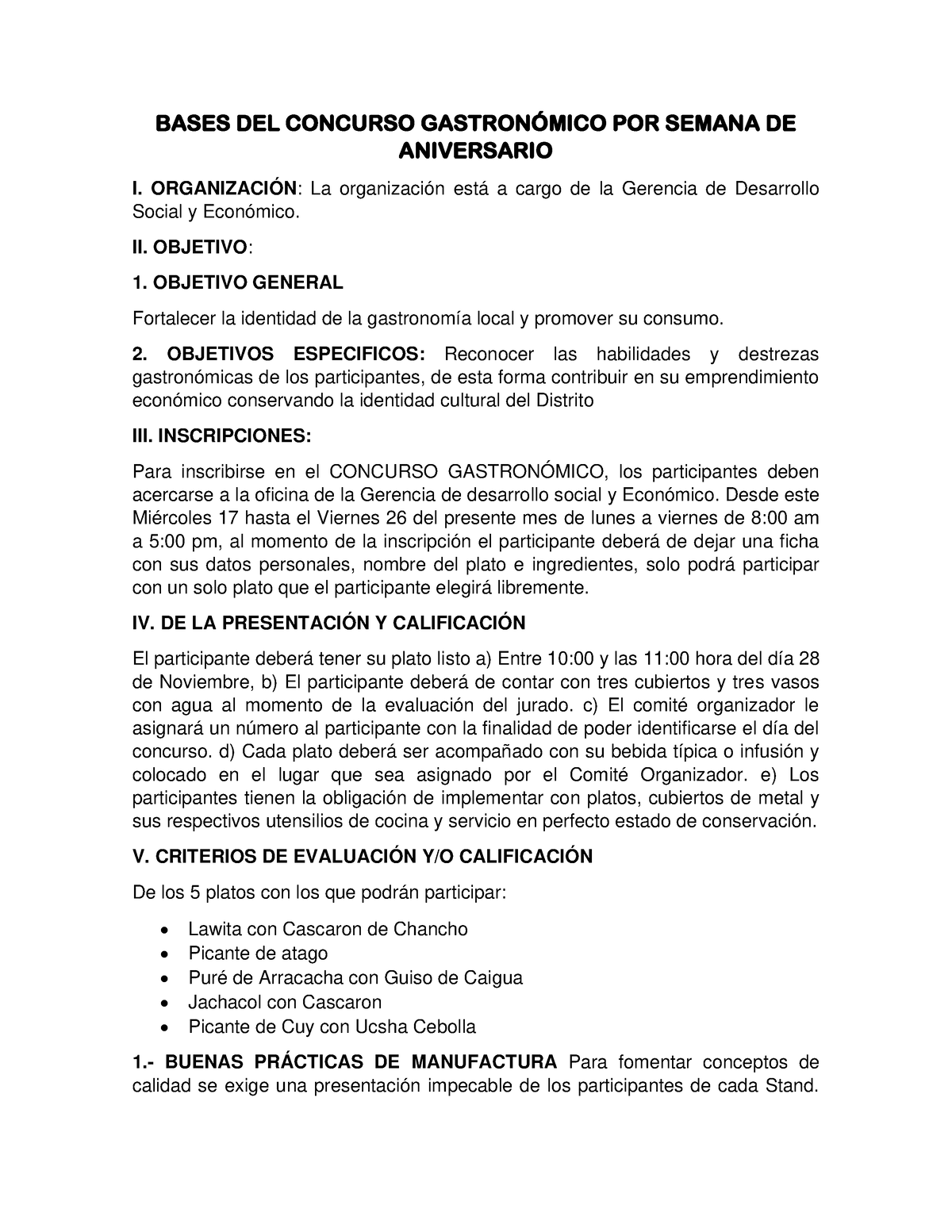 Bases Concurso Gastron Mico Por Semana De Aniversario Bases Del Concurso Gastronmico Por