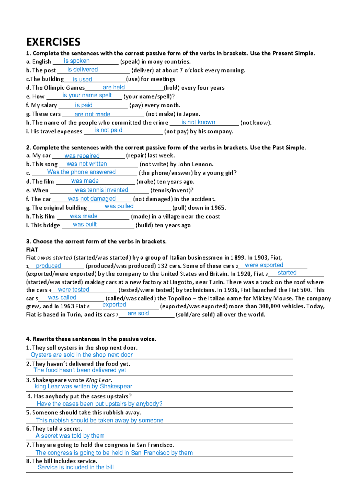 14DDM tema9 Passive exercises - EXERCISES Complete the sentences with ...