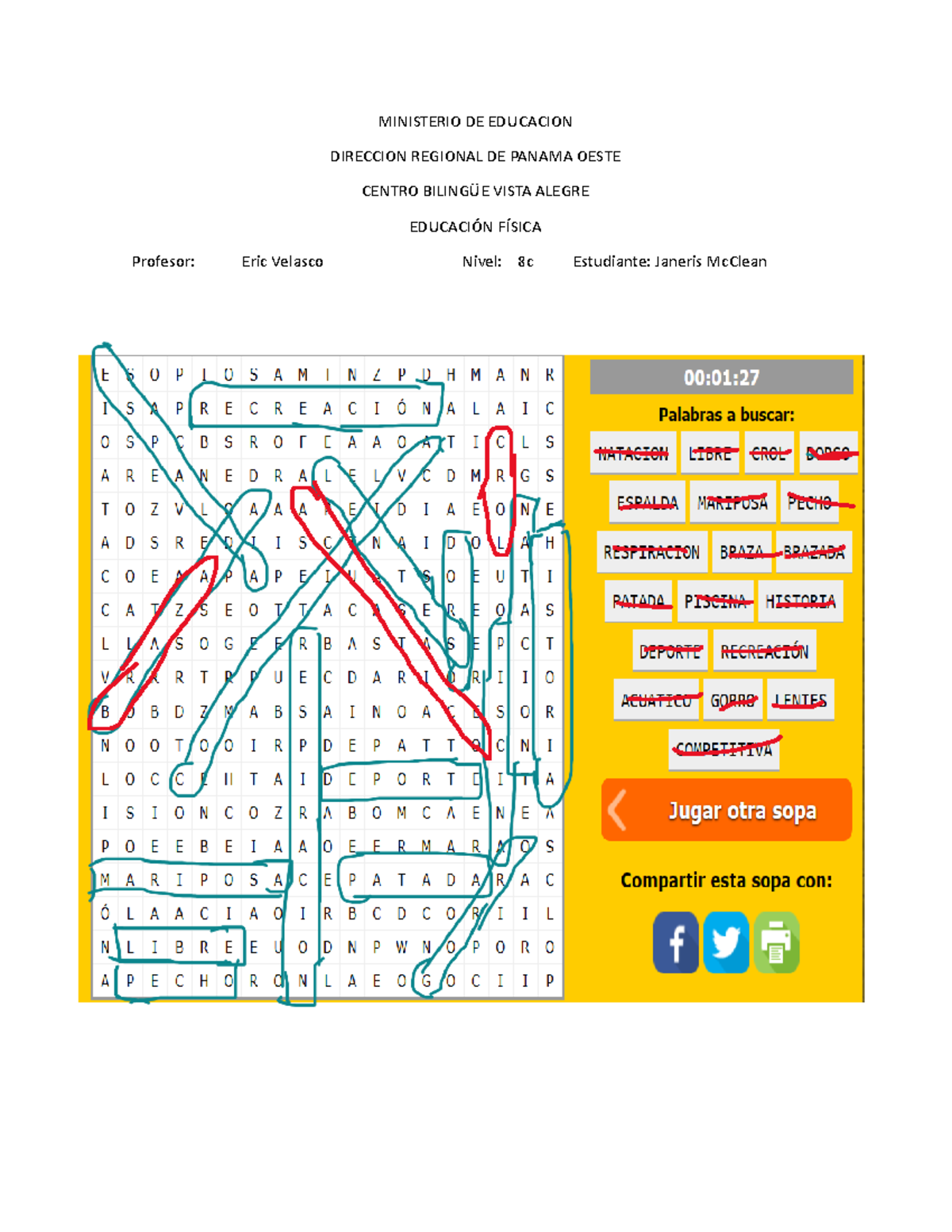 Copia de SOPA DE Letra NatacióN 12 - Educación física - MINISTERIO DE ...