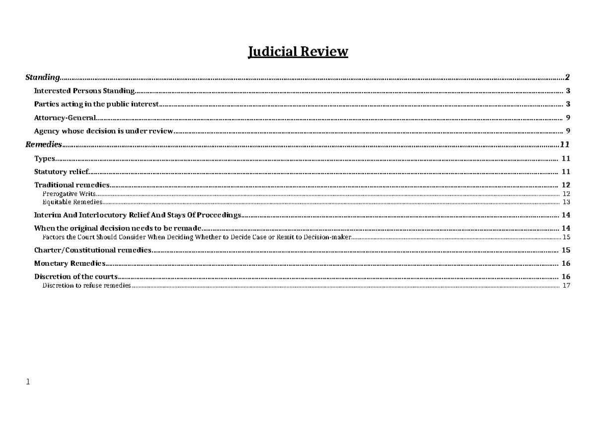 Judical Review - Condenced notes for JR - Judicial Review - Studocu