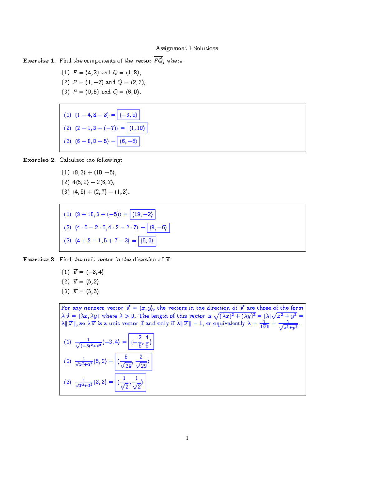 HW1 Solutions - Assignment 1 Solutions Exercise 1. Find the components ...
