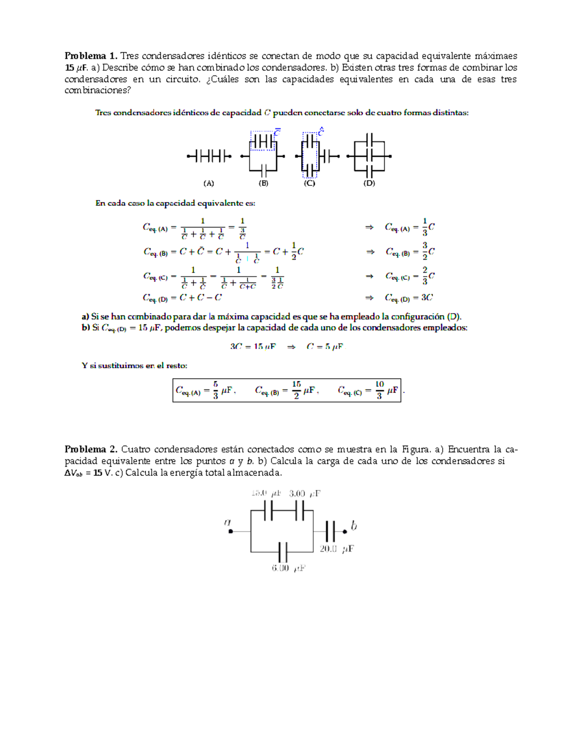 Ejercicios Condensadores Solucionario - Problema 1. Tres Condensadores ...