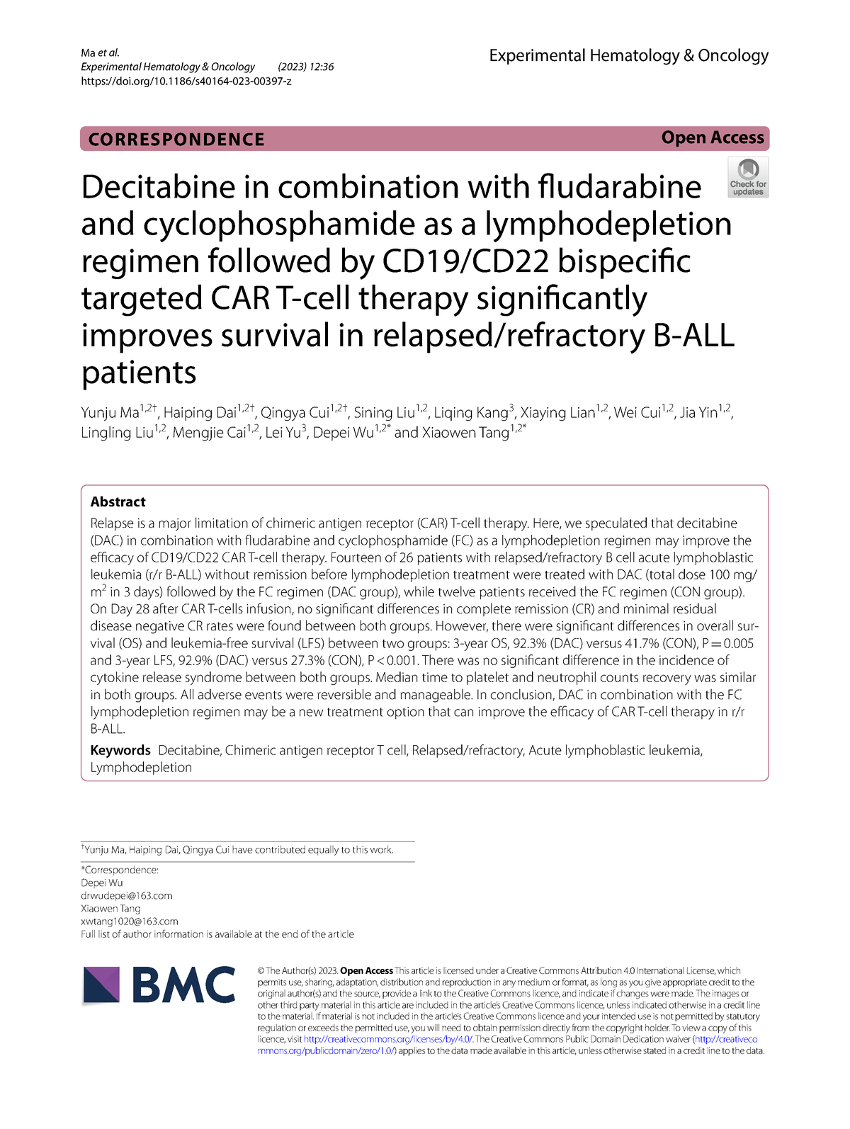 Car-t - Ma Et Al. Experimental Hematology & Oncology (2023) 12: Doi/10. ...