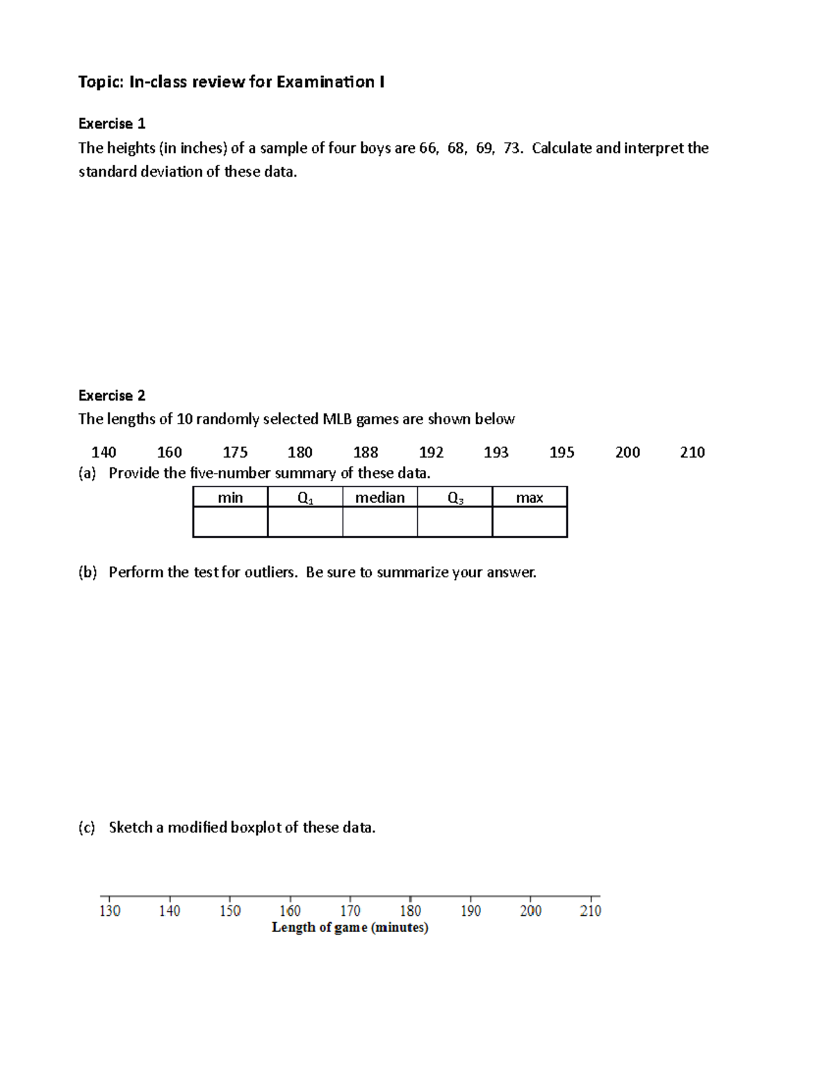 In Class Review for Examination I - Topic: In-class review for ...