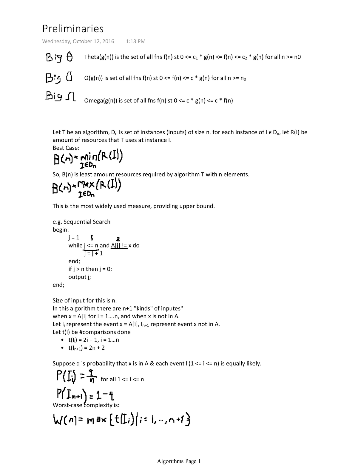 Lecture Notes Lecture Lecture 1 And 2 Preliminaries To Taking The Course This Is A Review Of Topics Learned In Previous Classes Such As Recursion Big Theta Omega O Series And Summations Studocu