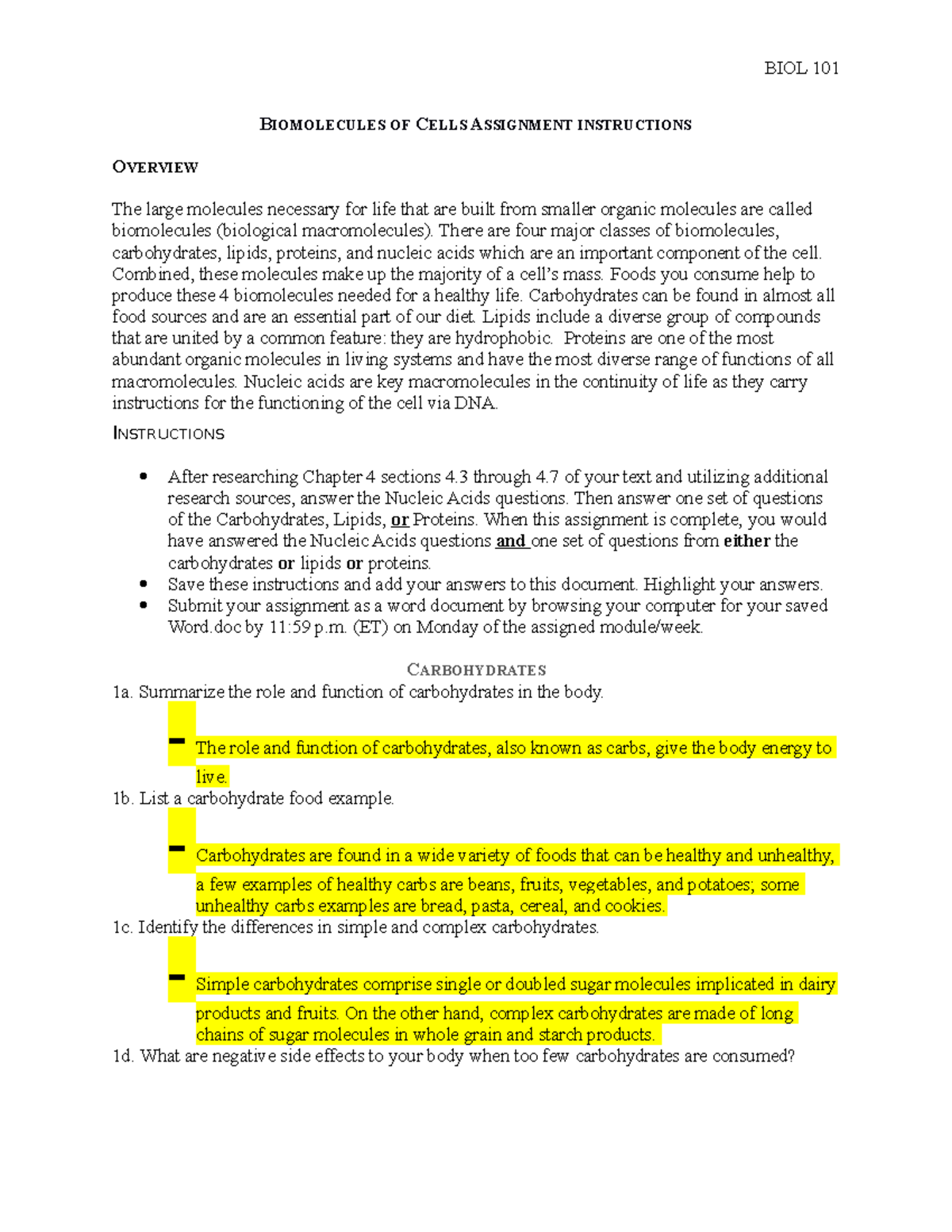 Biomolecules of Cells Assignment BIOMOLECULES OF CELLS ASSIGNMENT