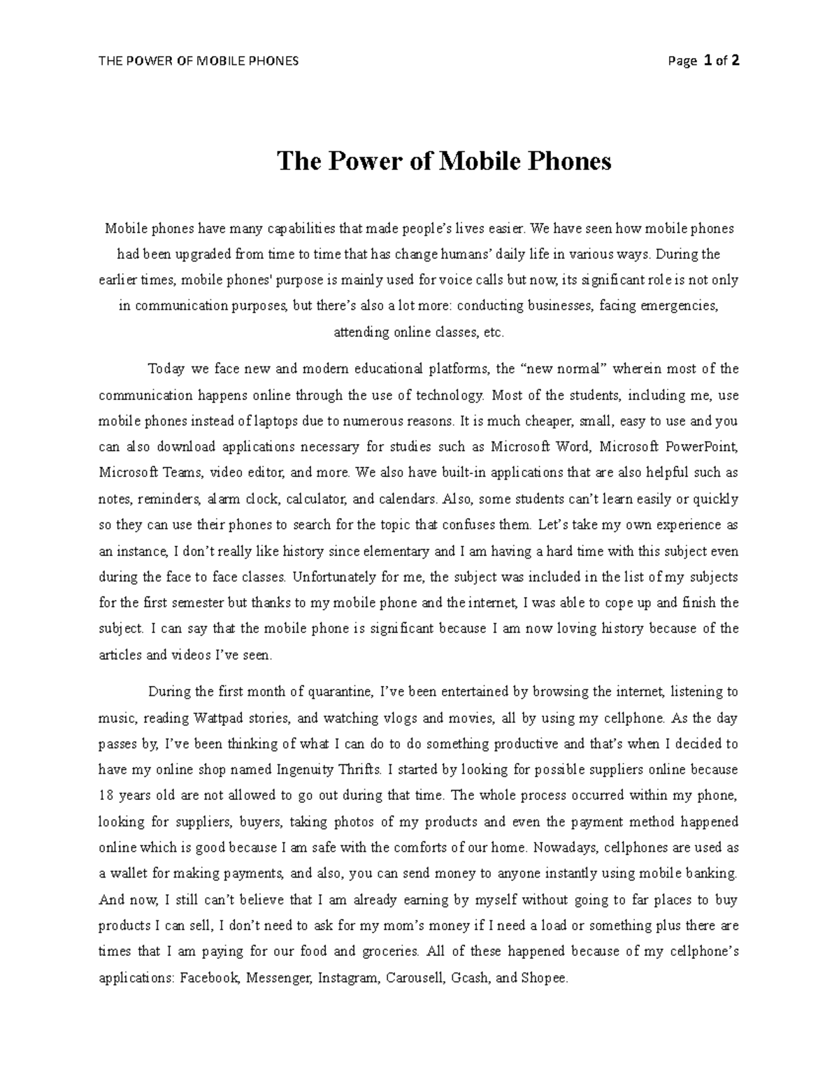 speech on mobile phones and their uses