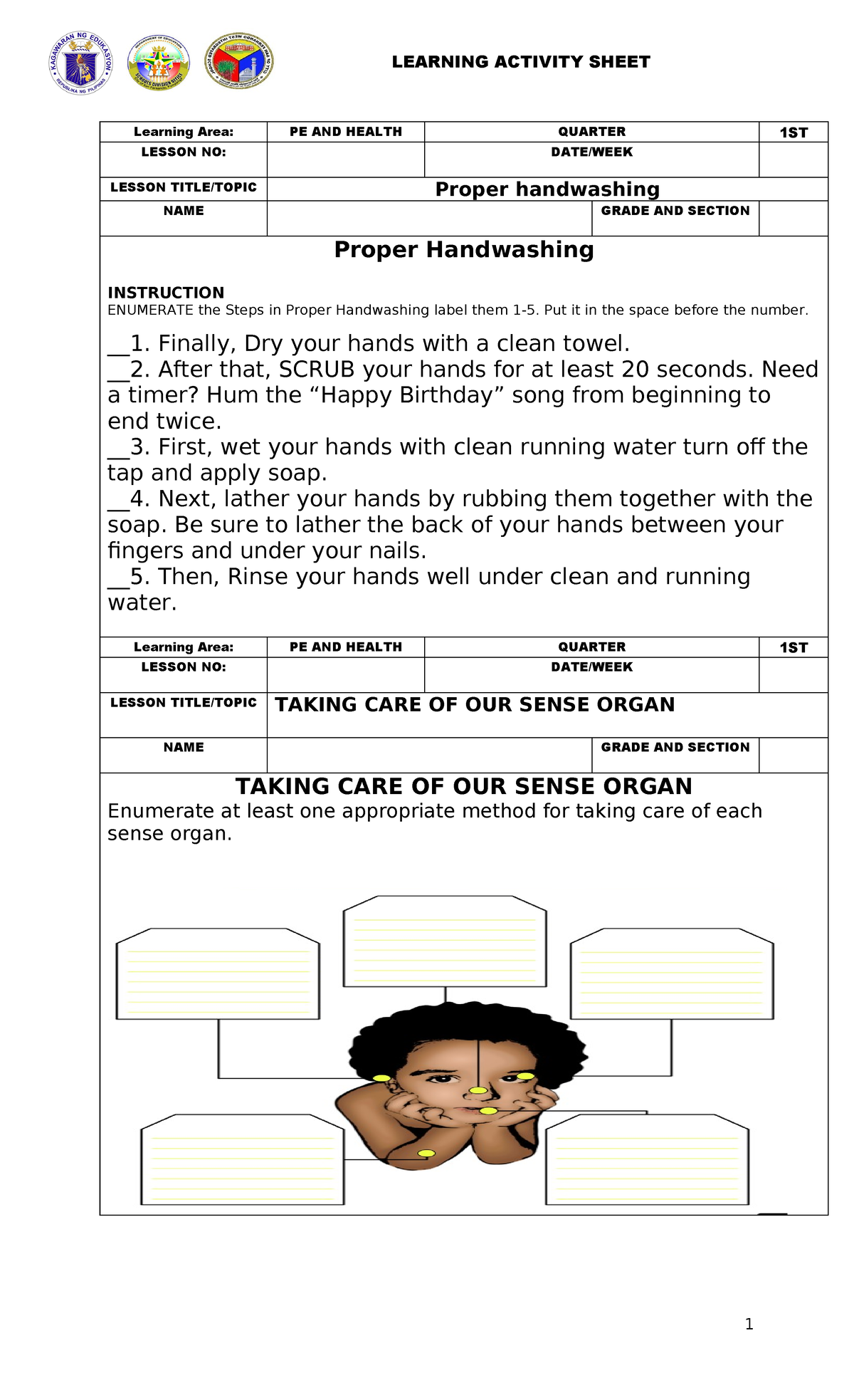 LAS - activity sheets - LEARNING ACTIVITY SHEET Learning Area: PE AND ...