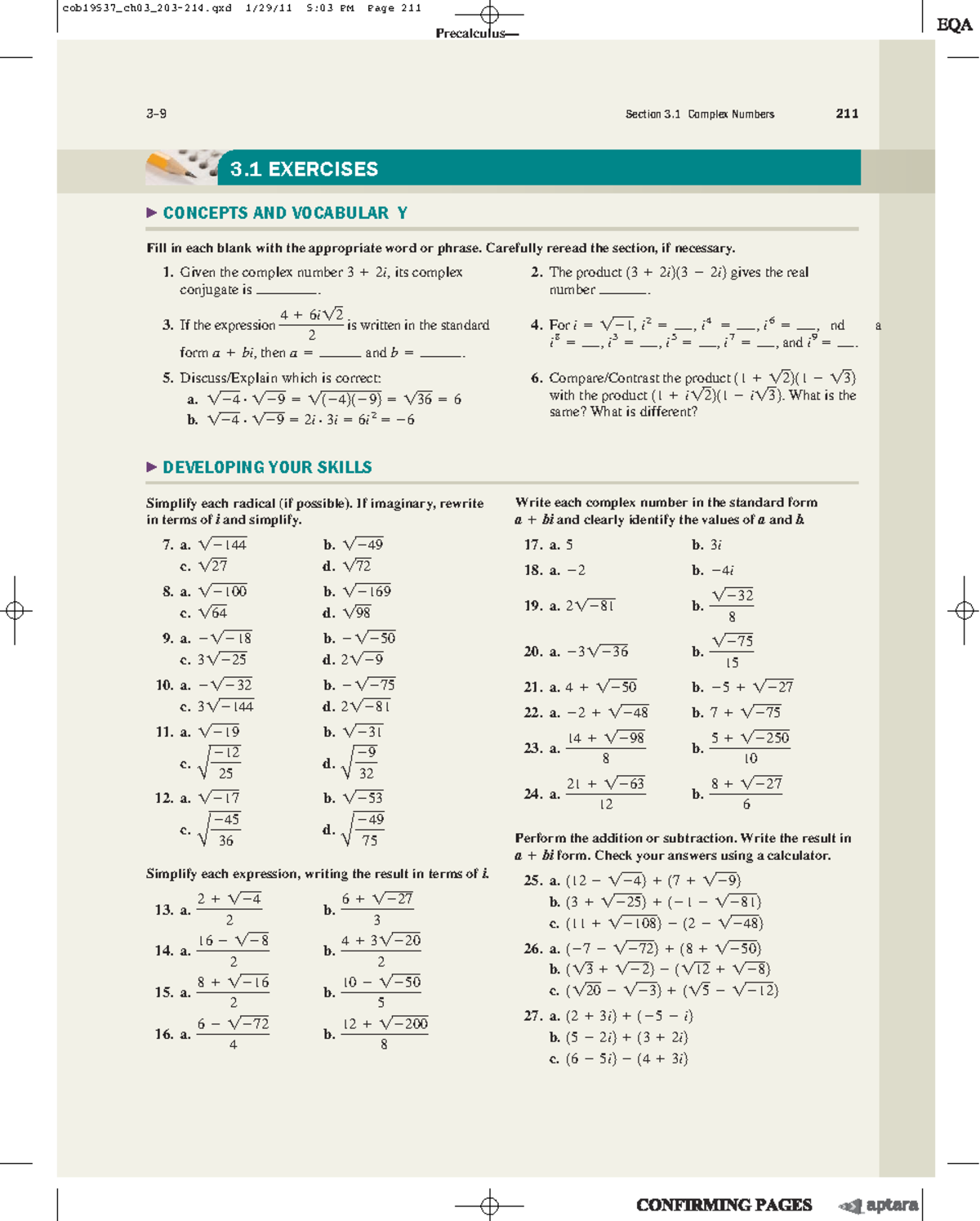 0301 - Bookwork Section 3.1 - pg. 211-214 - 3–9 Section 3 Complex ...