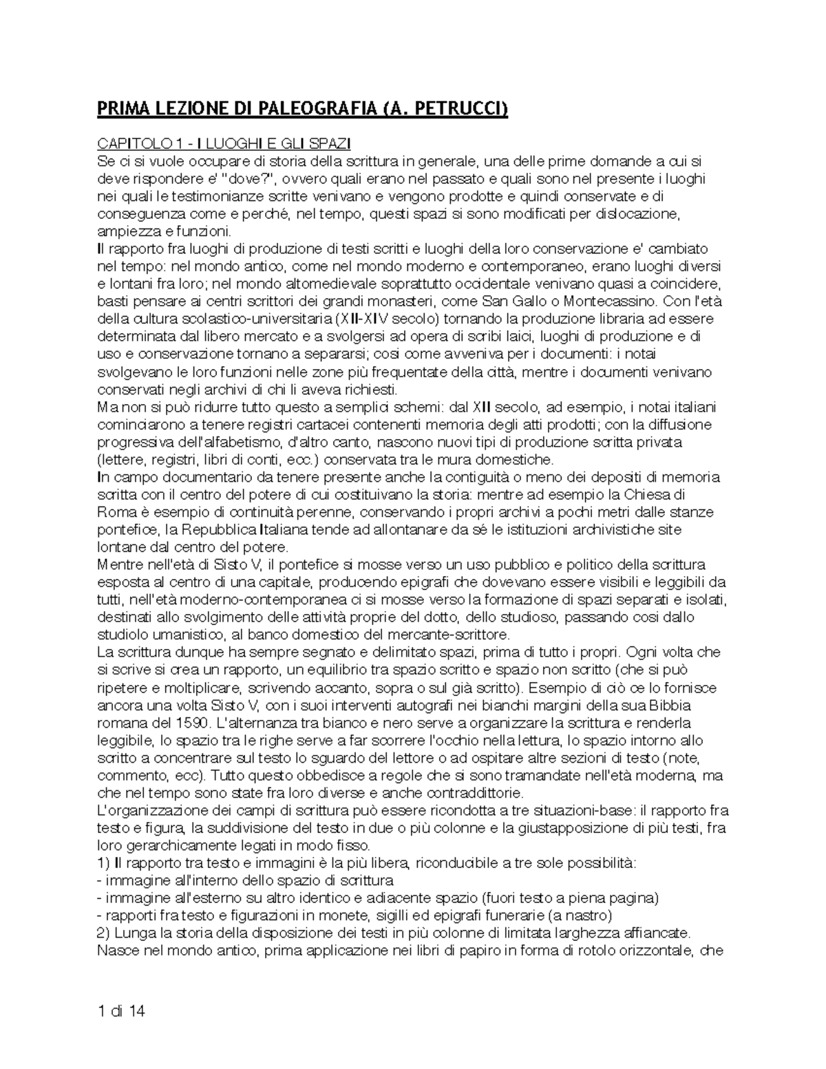 Prima Lezione Di Paleografia Petrucci PRIMA LEZIONE DI PALEOGRAFIA A 