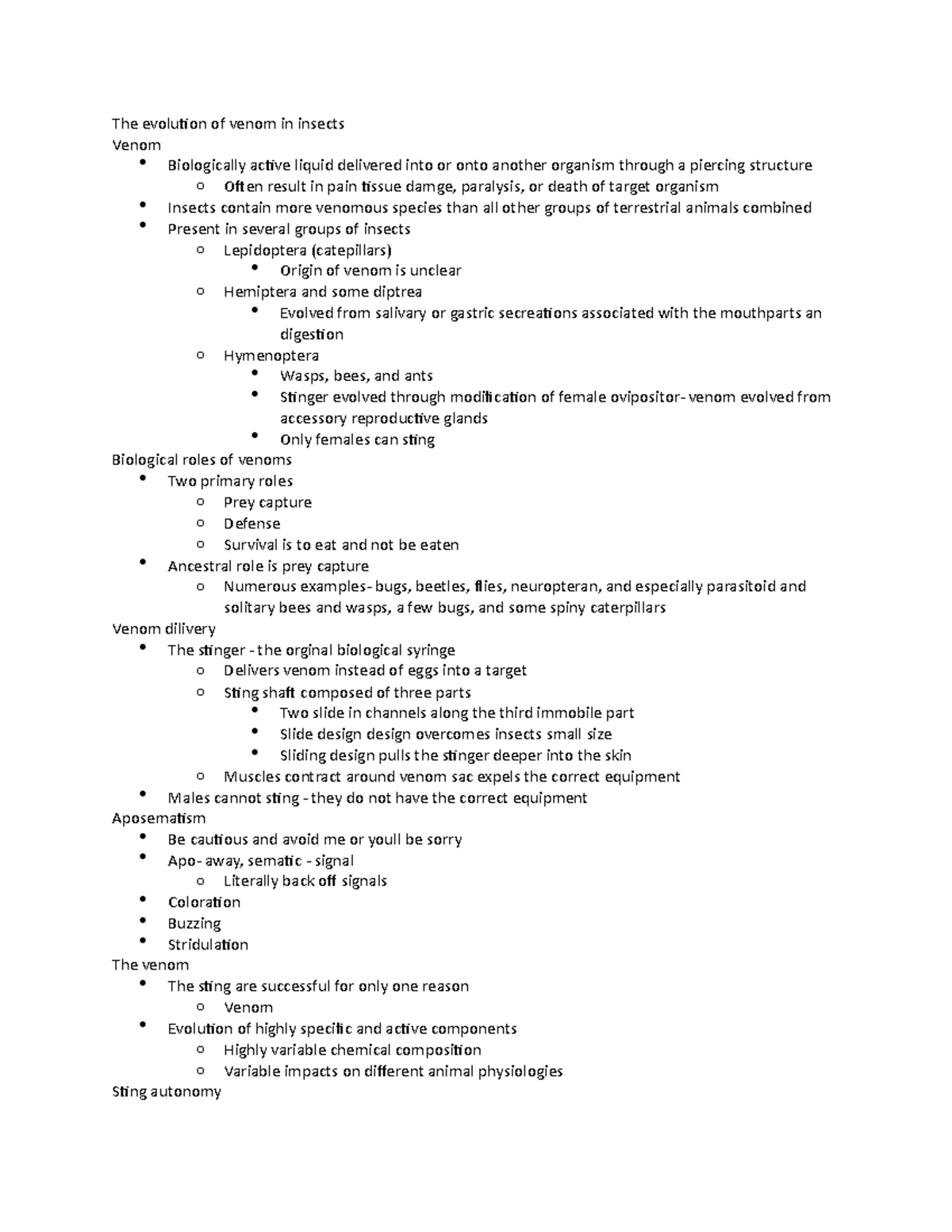 Venom - Exam 2 Material, Abigail Martens - The Evolution Of Venom In 