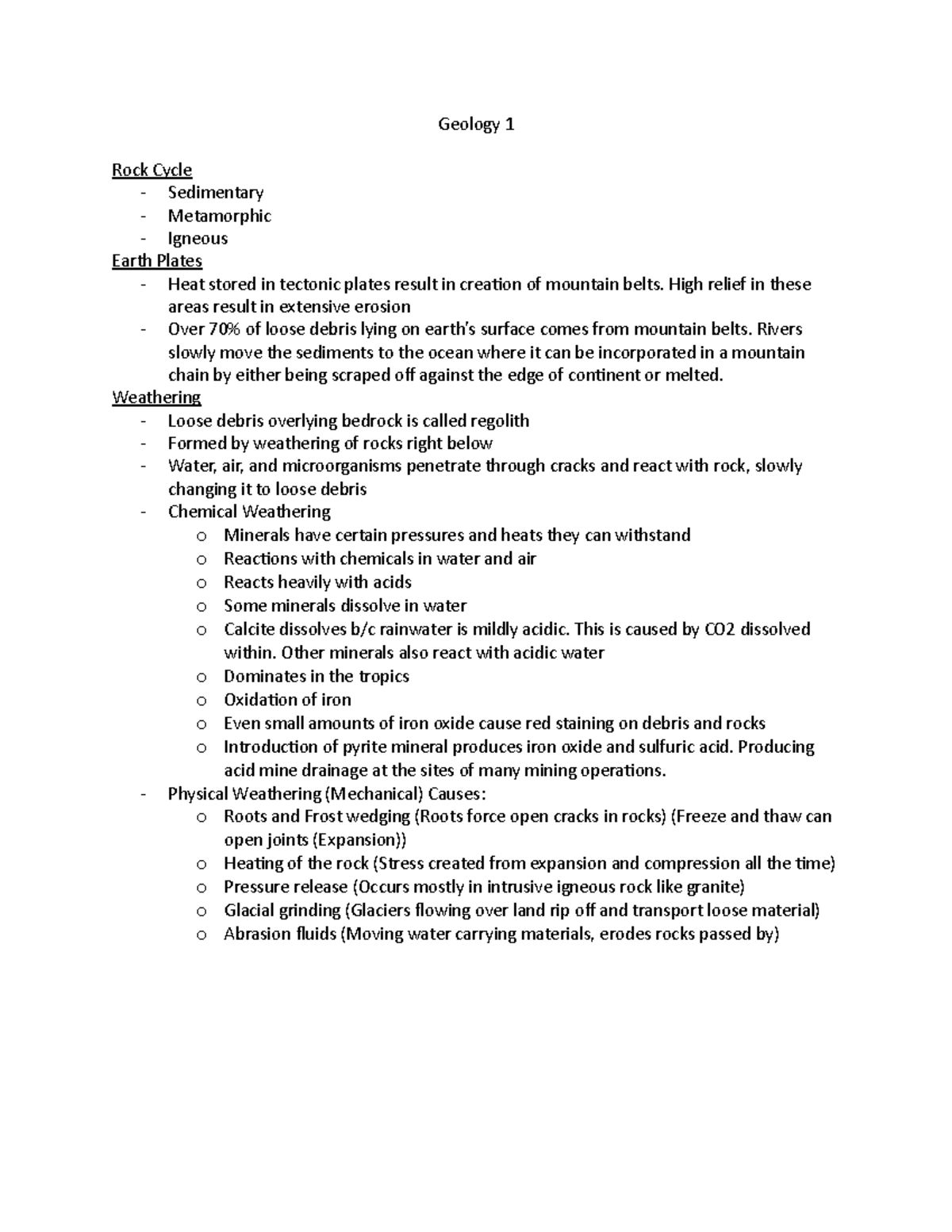 Geology 1 - Lecture notes 1 - Geology 1 Rock Cycle - Sedimentary ...