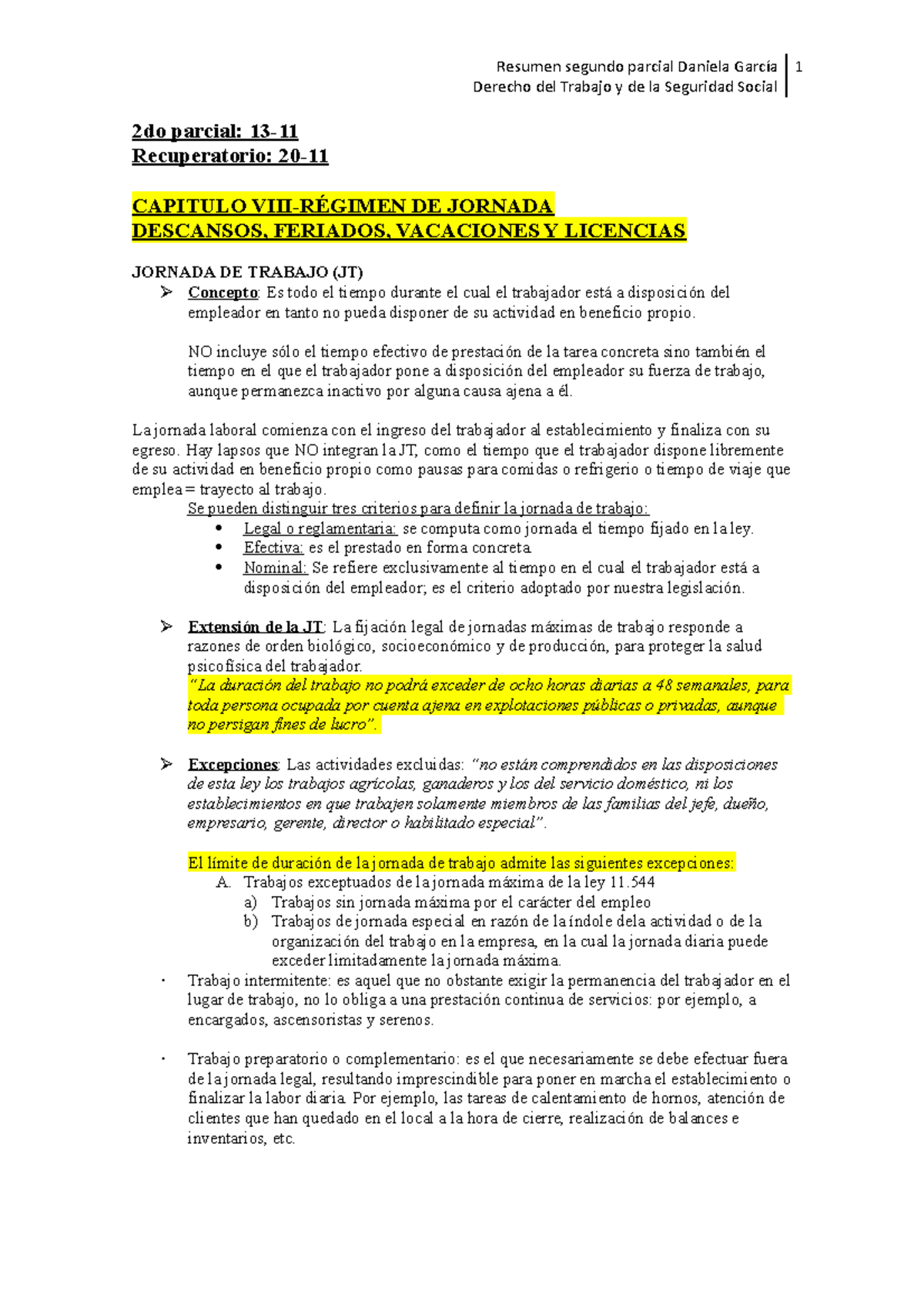 Resumen Segundo Parcial Derecho del Trabajo - Derecho del Trabajo y de ...