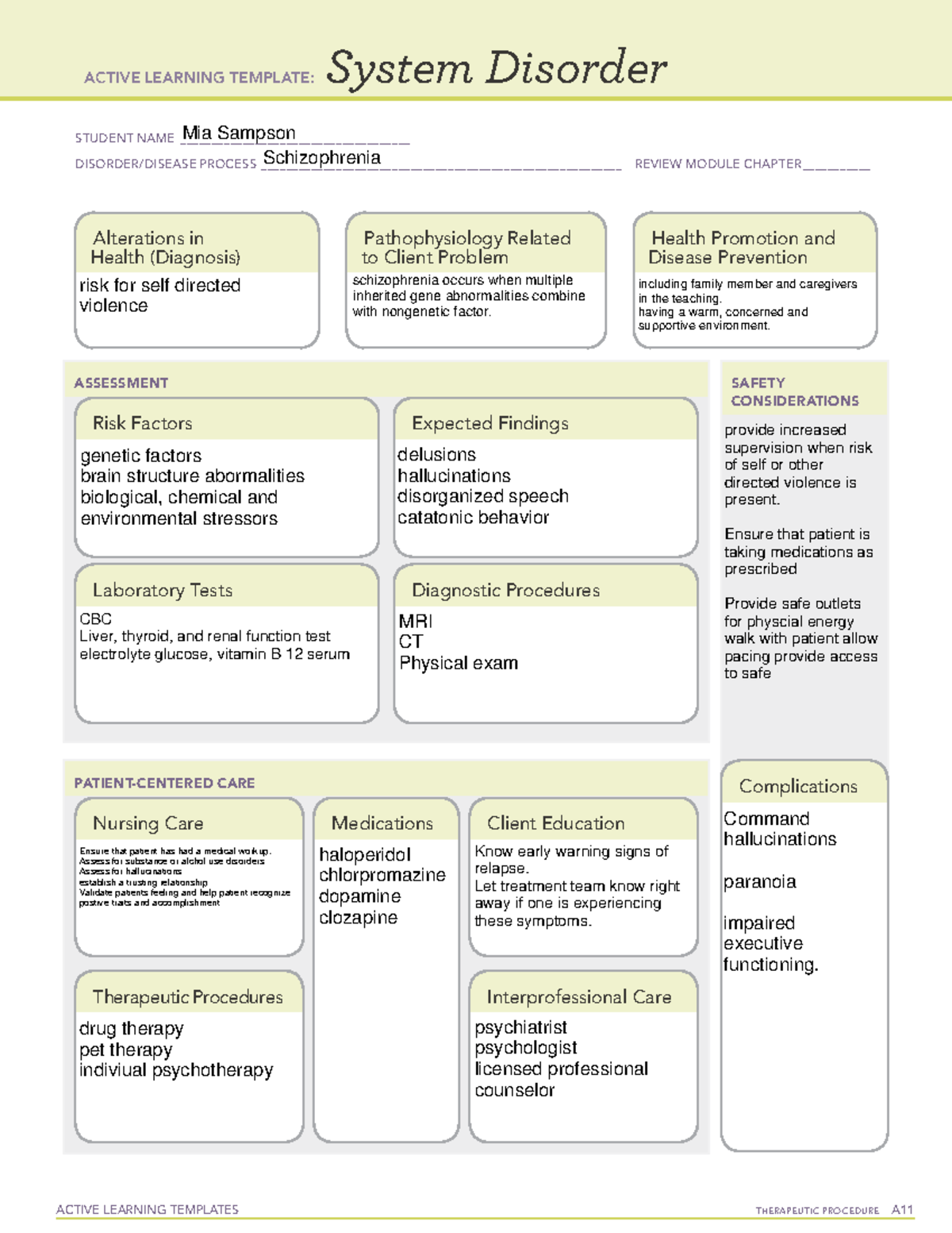 System disorder - notes - ACTIVE LEARNING TEMPLATES THERAPEUTIC ...