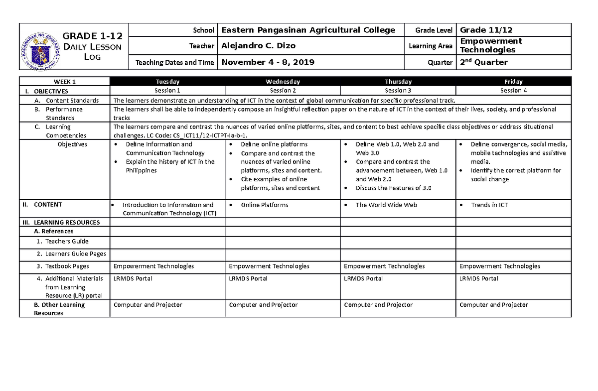 Pdfcoffee - Ddl - GRADE 1- DAILY LESSON LOG School Eastern Pangasinan ...