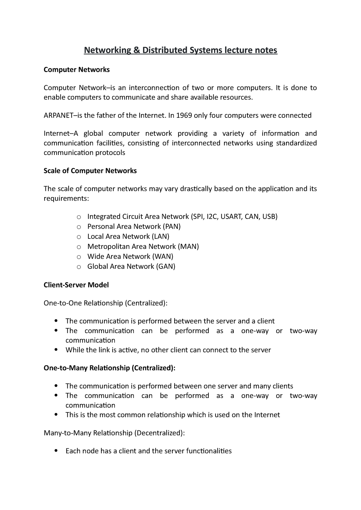 Networking Distributed Systems lecture notes Networking amp