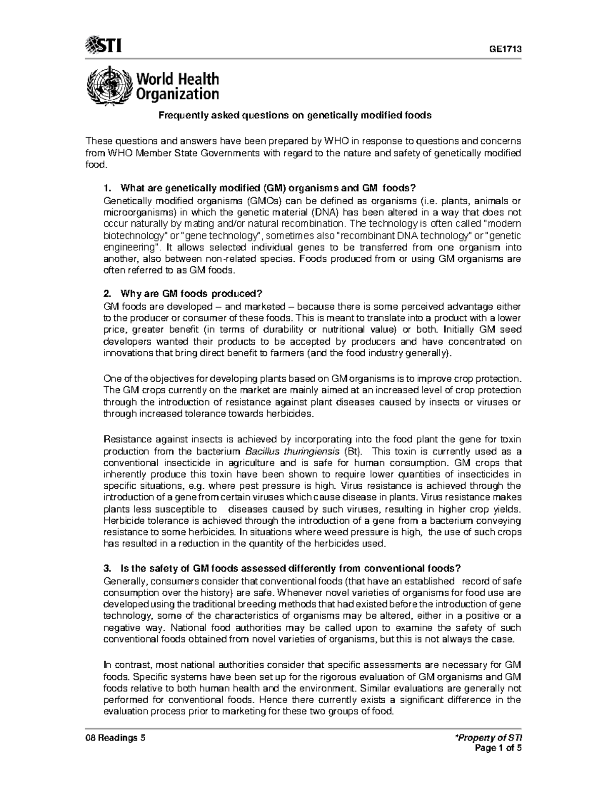 08-Readings-5 Genetically Modified Food - 08 Readings 5 *Property of ...