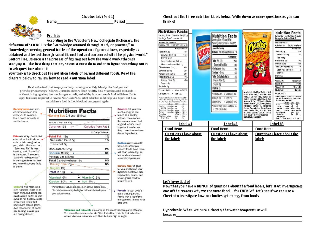 Cheeto Experiment Lab 1 - Cheetos Lab (Part 1) Name ...