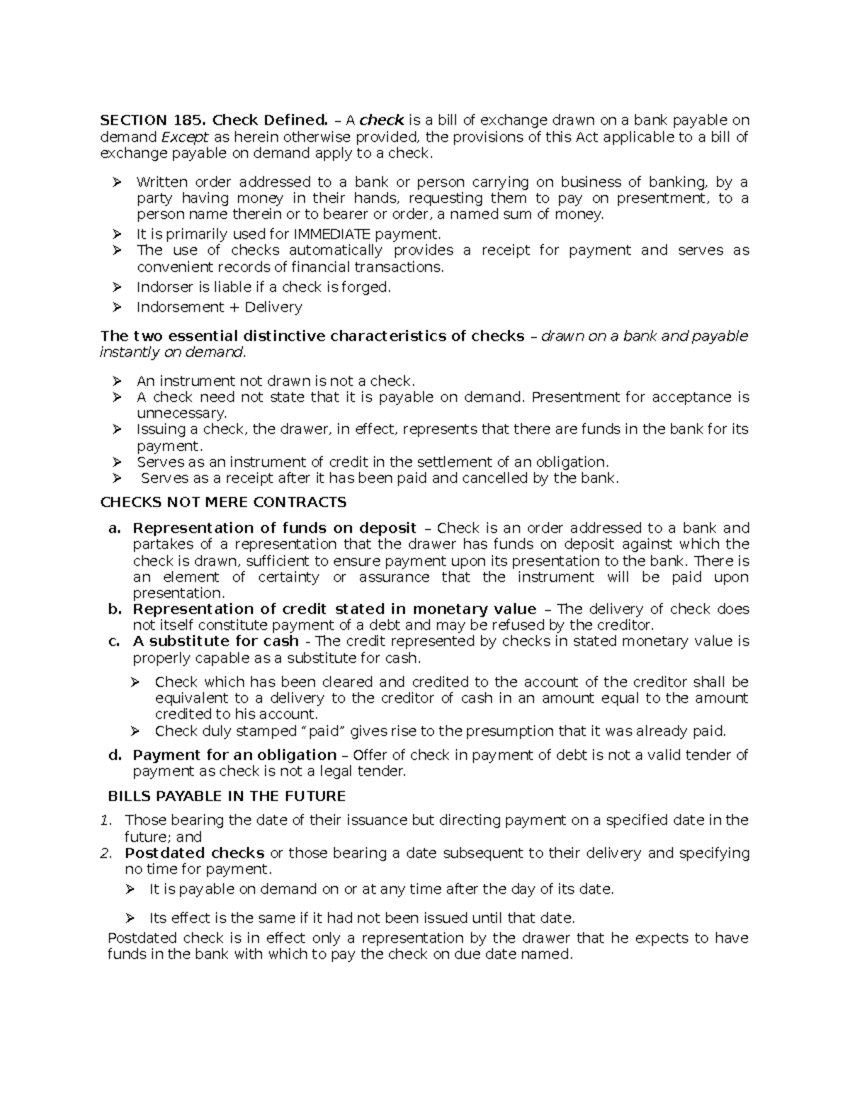 Checks - SECTION 185. Check Defined. – A check is a bill of exchange ...