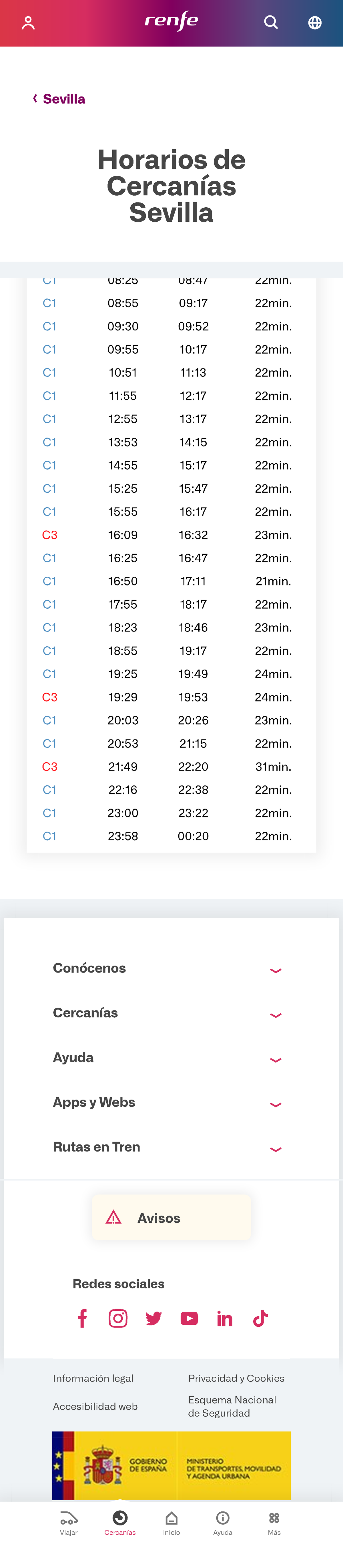 Horarios de Trenes de Cercanías ( Sevilla ) Renfe - // Global variable ...