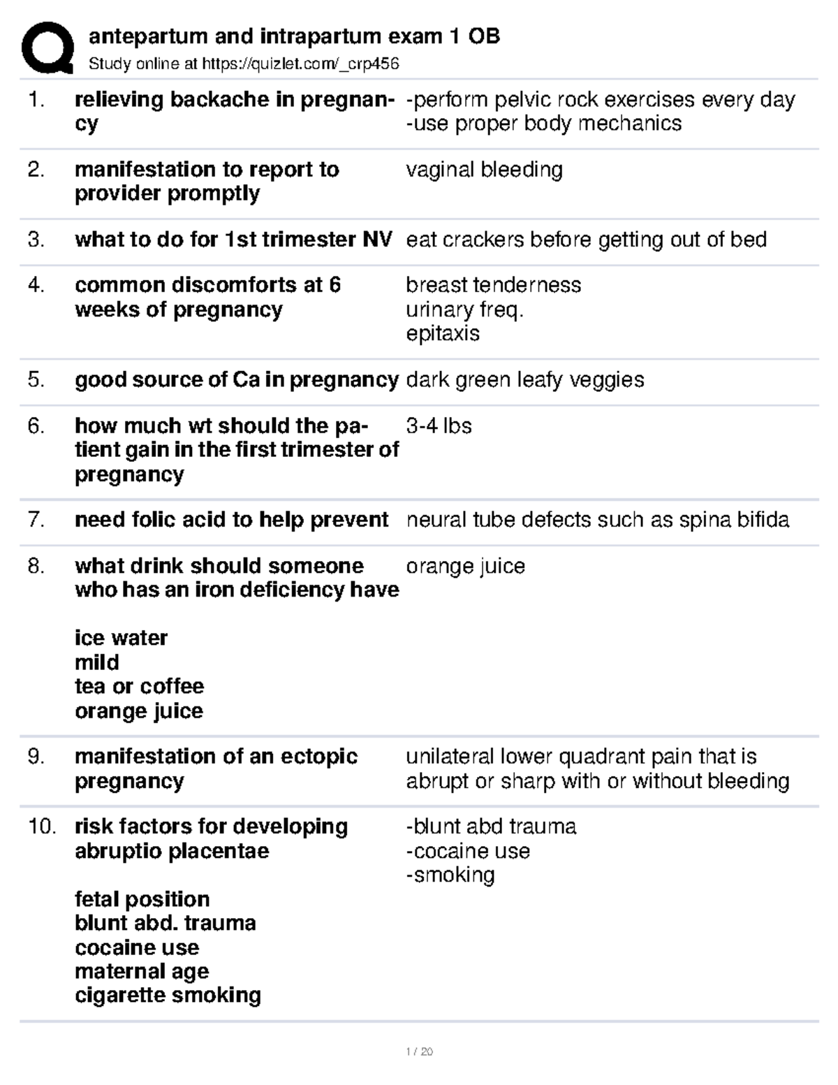 Intrapartum and antepartum review exam 1 - Study online at quizlet/_crp ...