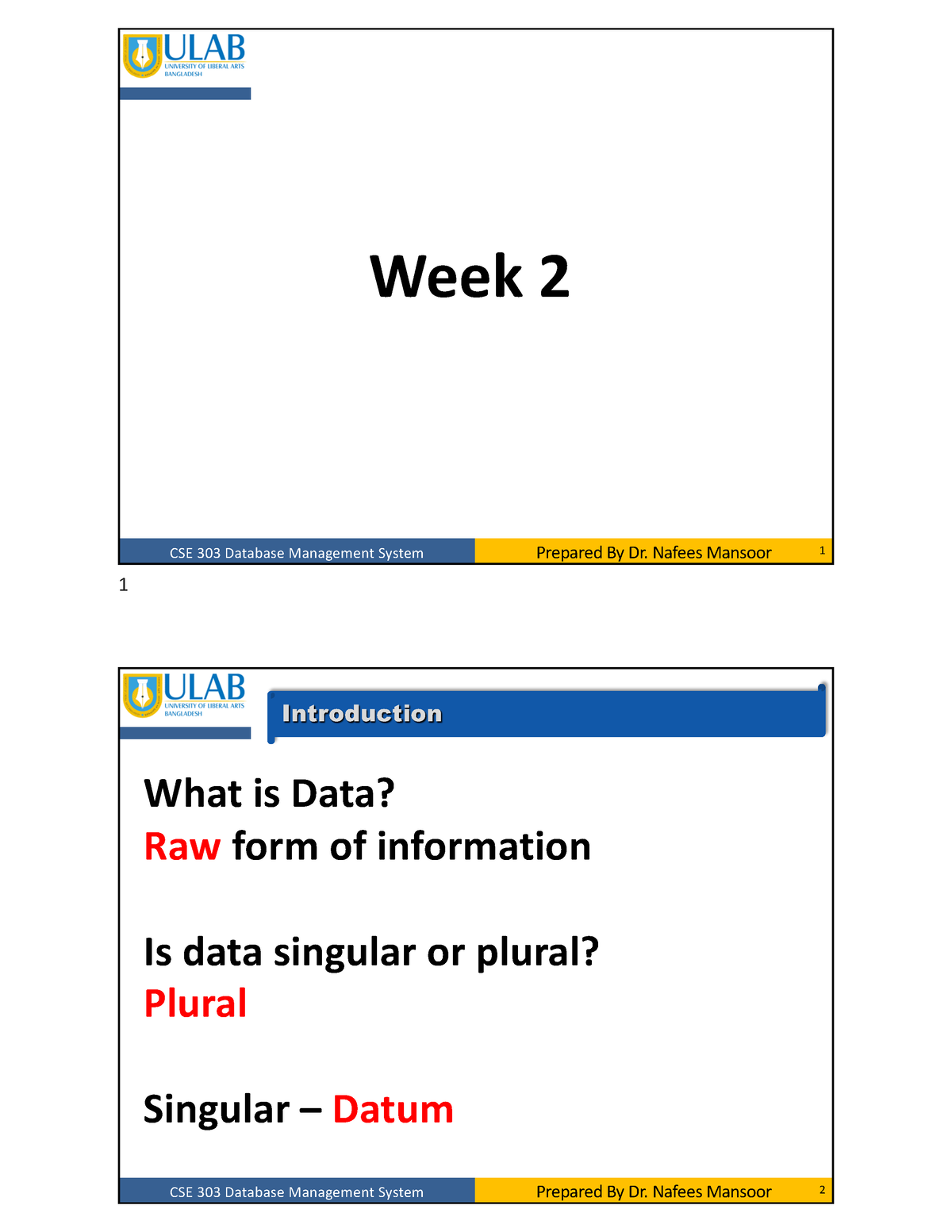 Week 2 - ... - CSE 303 Database Management System Prepared By Dr ...