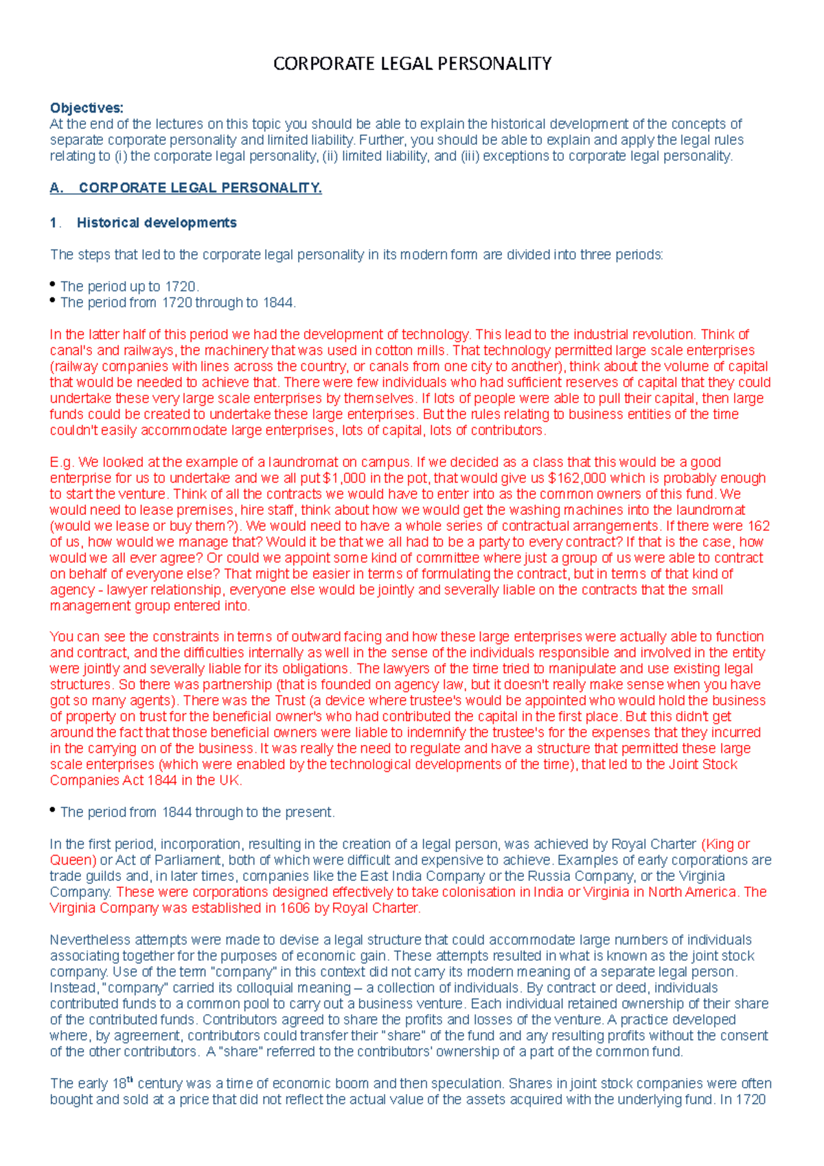 Corporate Legal Personality - End of Year Notes - CORPORATE LEGAL ...