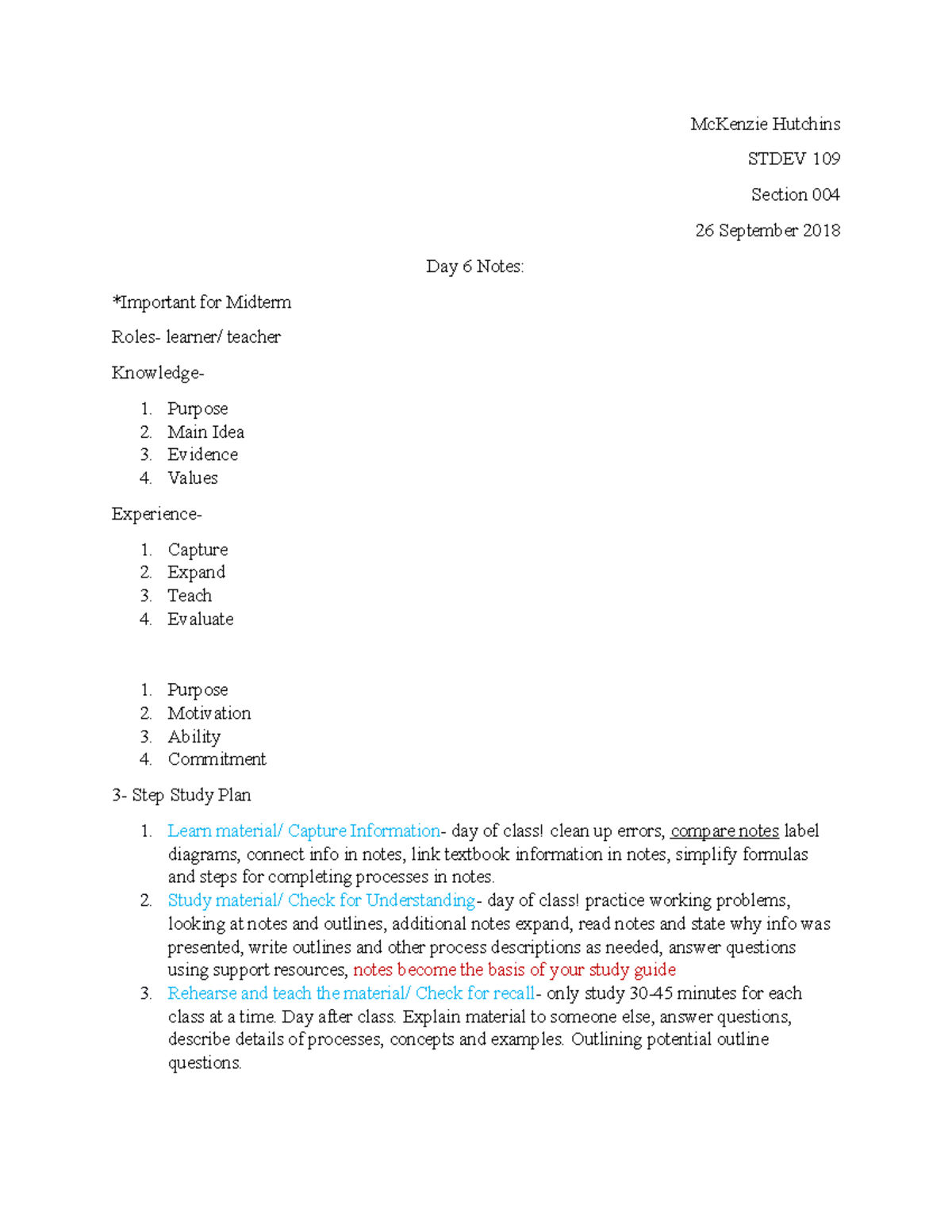 Stdev Day 6 Notes - Keith proctor - McKenzie Hutchins STDEV 109 Section ...
