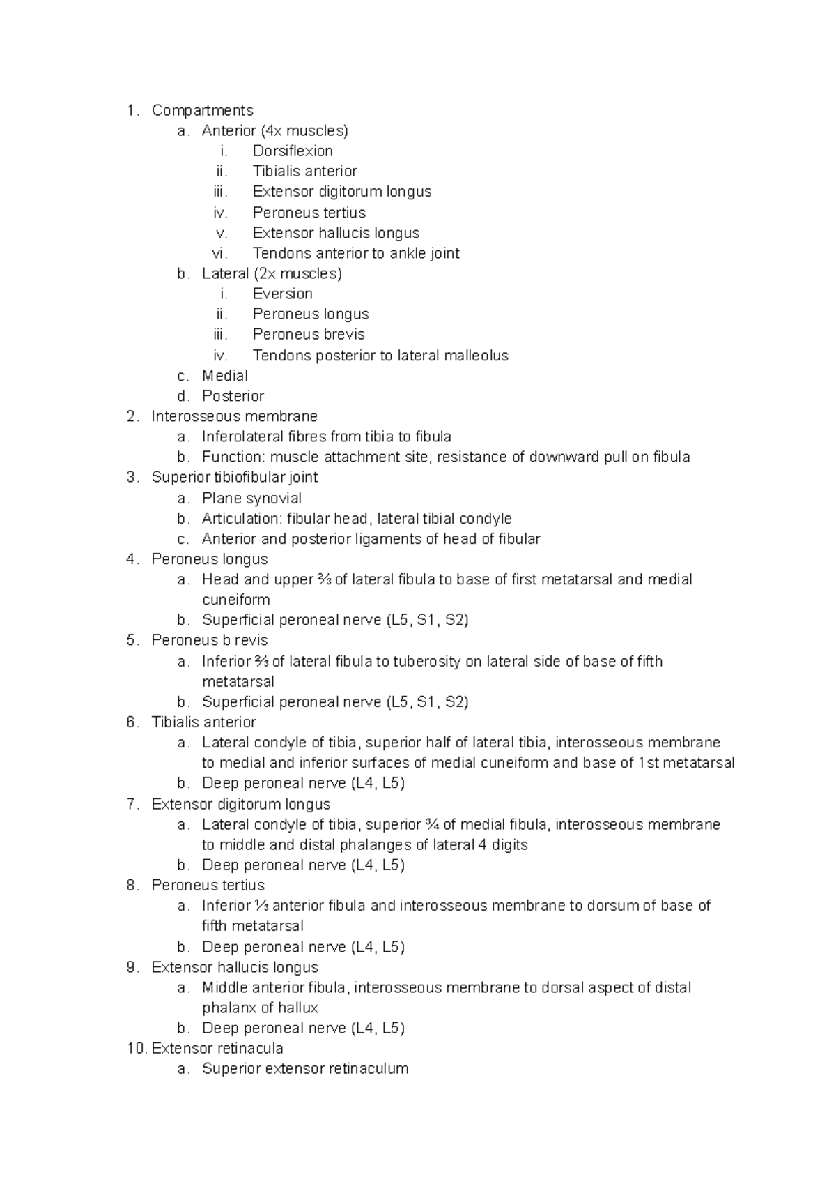 Anterior and Lateral Leg - Compartments a. Anterior (4x muscles) i ...